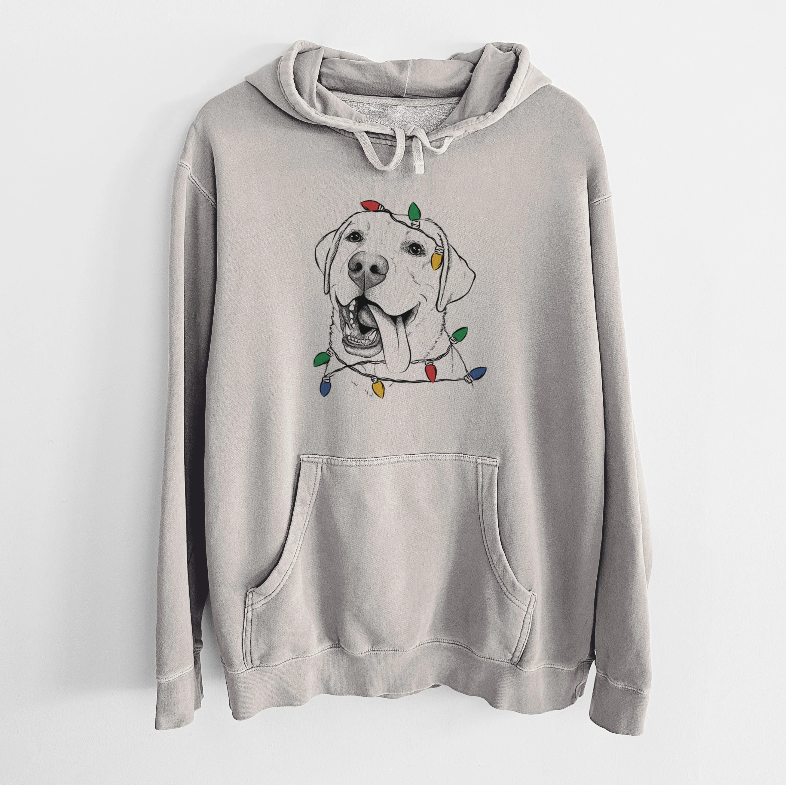 Christmas Lights Finn the Labrador Retriever - Unisex Pigment Dyed Hoodie - Image 5