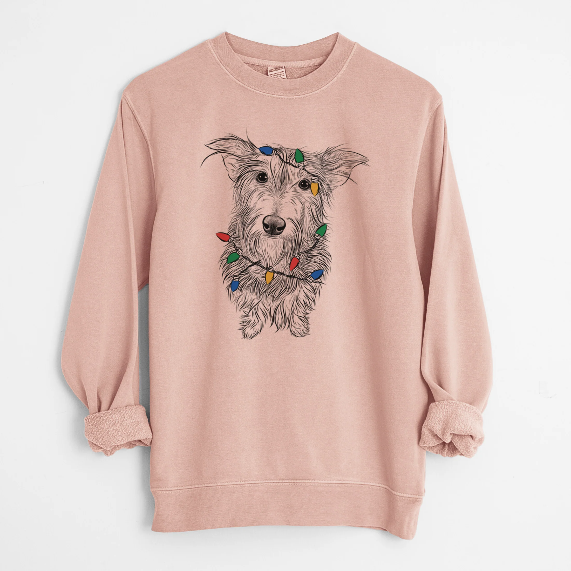 Christmas Lights Frida Doggo the Rescue Terrier Mix - Unisex Pigment Dyed Crew Sweatshirt - Image 7