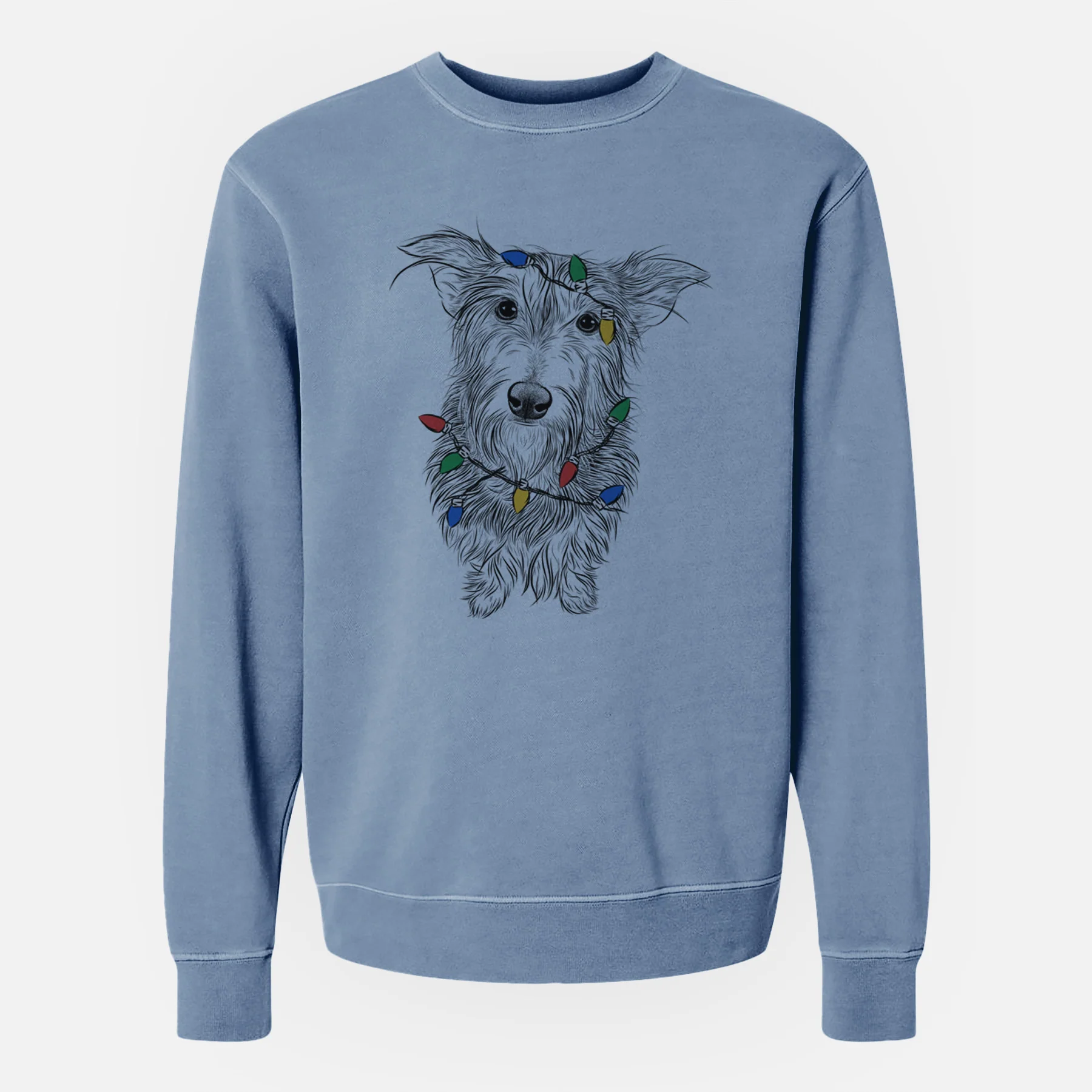 Christmas Lights Frida Doggo the Rescue Terrier Mix - Unisex Pigment Dyed Crew Sweatshirt - Image 8