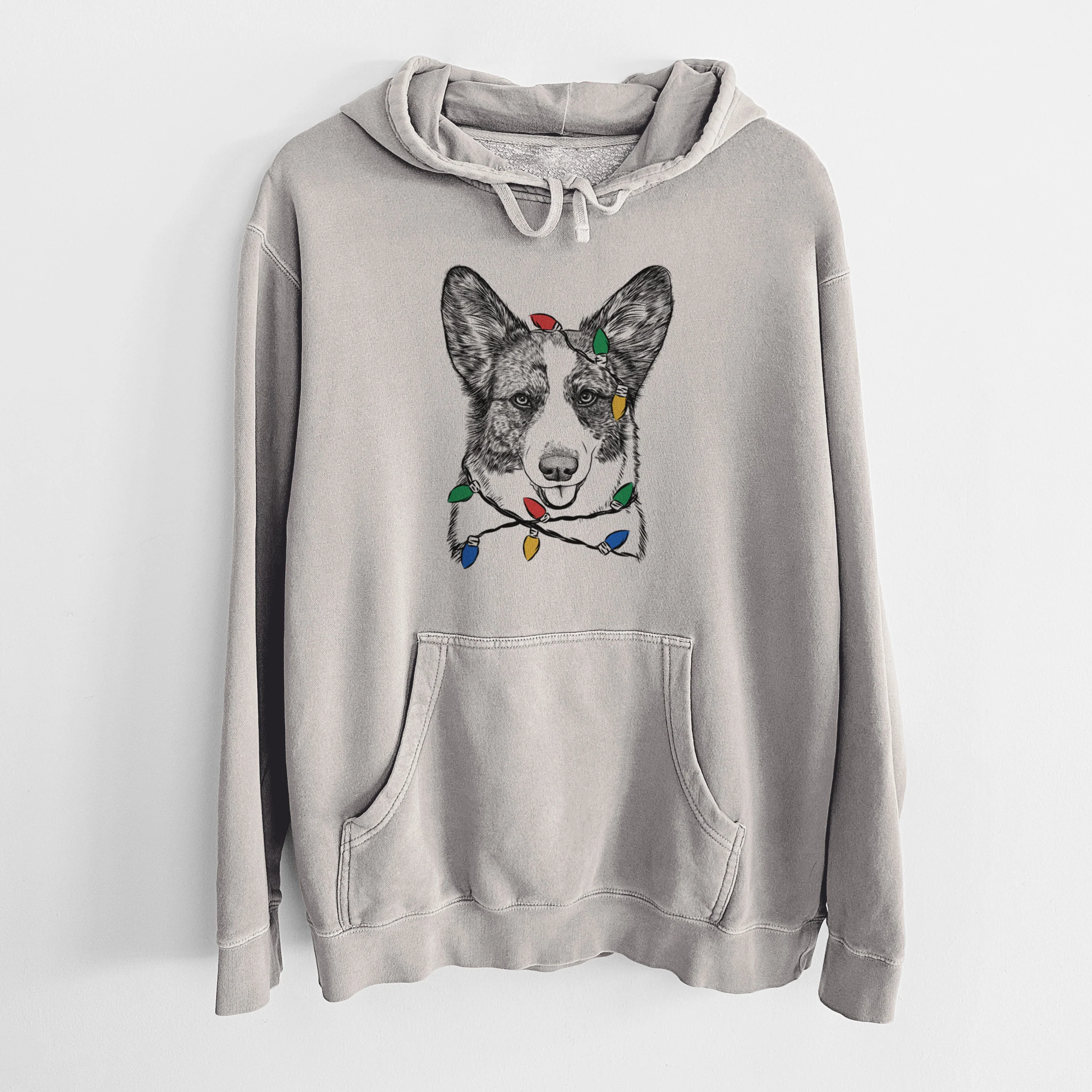 Christmas Lights Gabby the Cardigan Welsh Corgi - Unisex Pigment Dyed Hoodie - Image 5