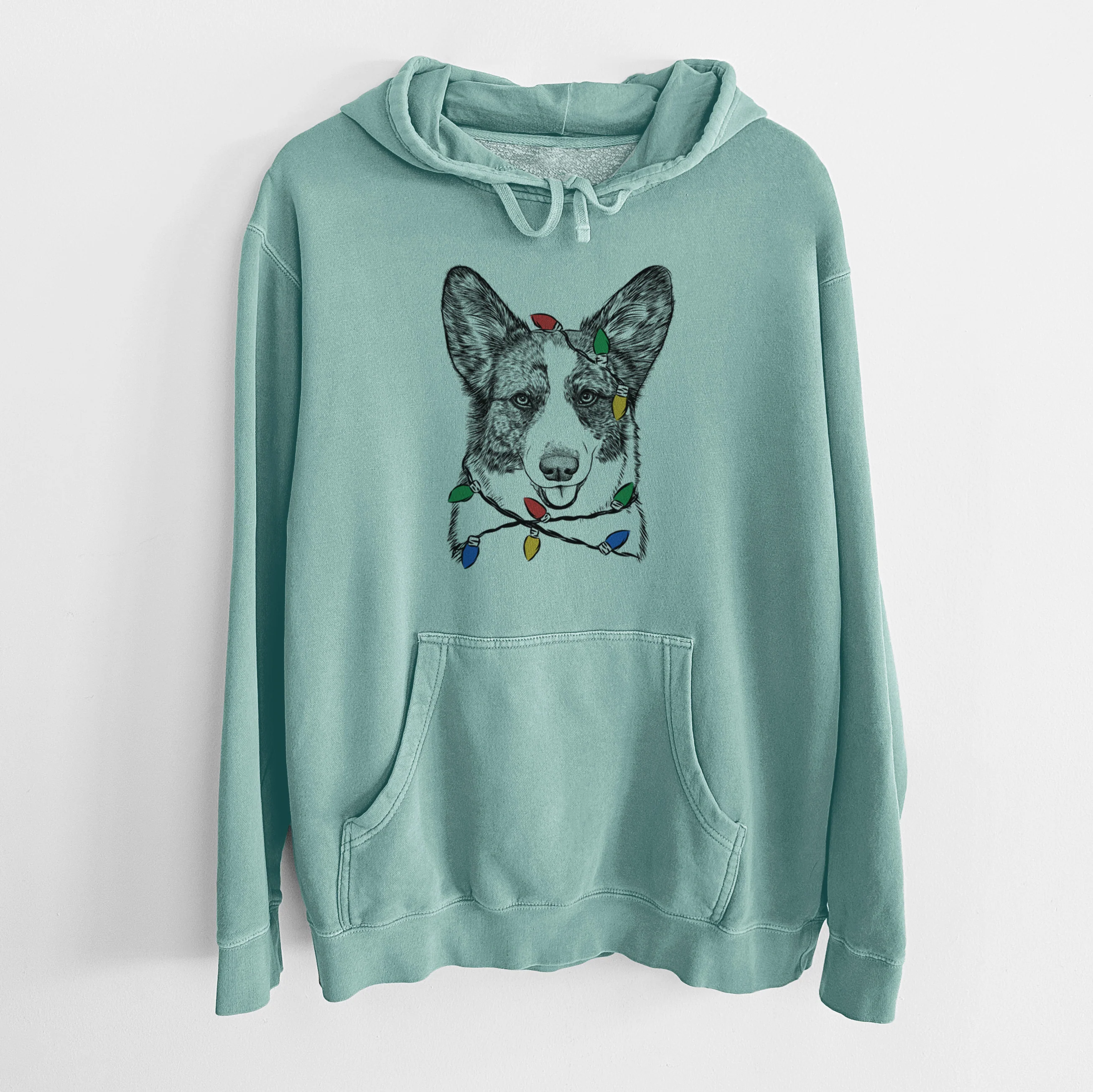 Christmas Lights Gabby the Cardigan Welsh Corgi - Unisex Pigment Dyed Hoodie - Image 8