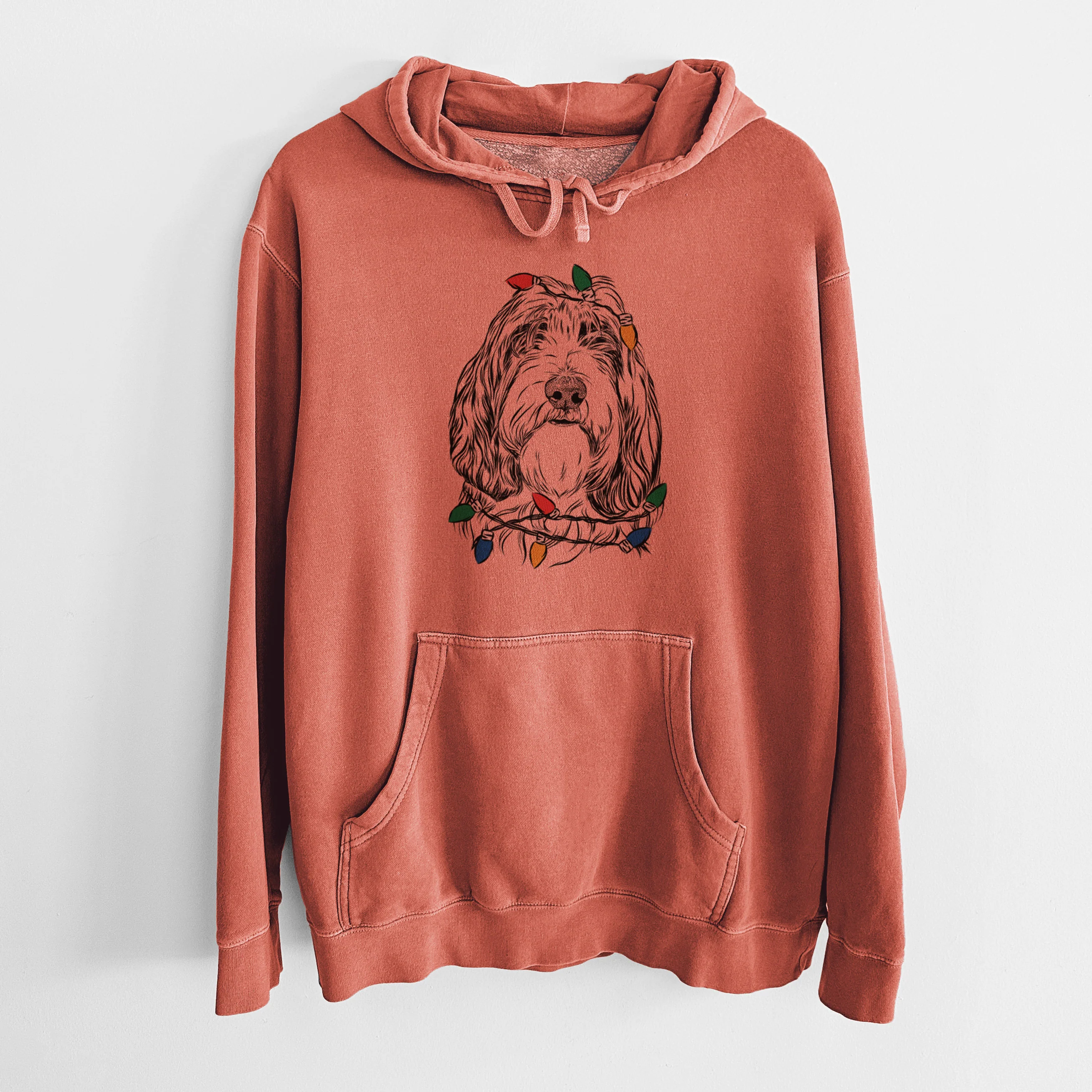 Christmas Lights Gerard the Petit Basset Griffon Vendeen - Unisex Pigment Dyed Hoodie - Image 7