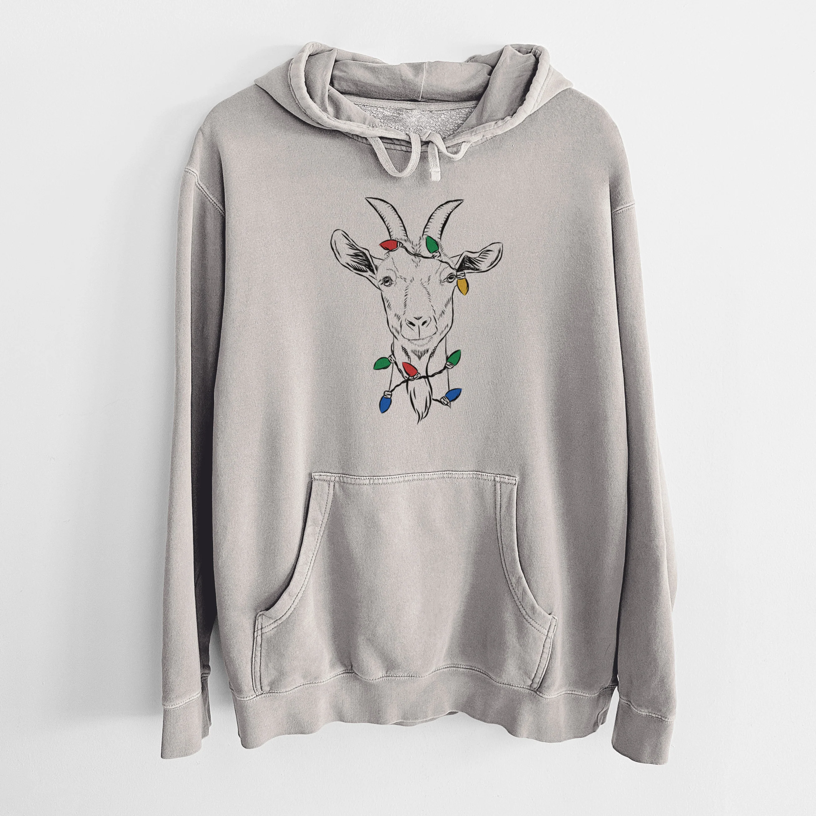 Christmas Lights Gunnar the Goat - Unisex Pigment Dyed Hoodie - Image 5