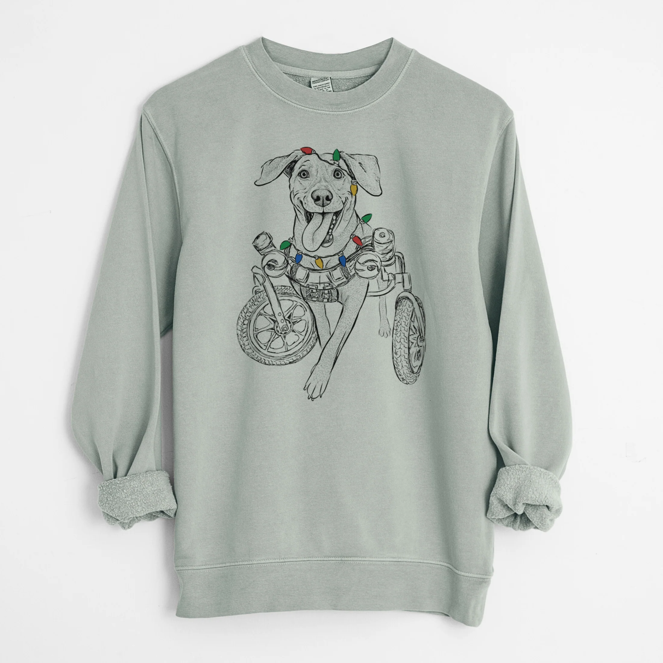 Christmas Lights Hannah the Pitbull Mix - Unisex Pigment Dyed Crew Sweatshirt - Image 8