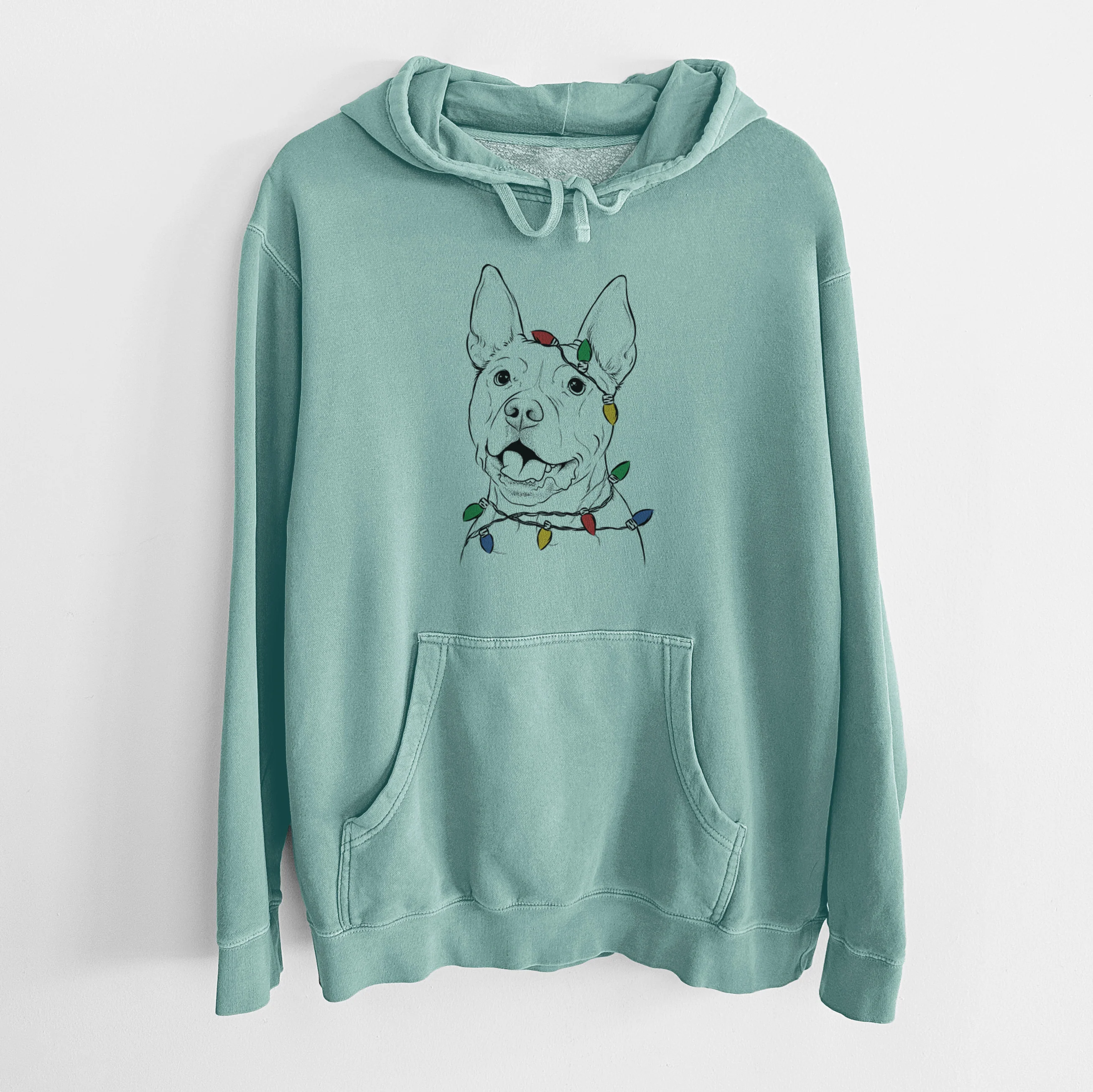 Christmas Lights Harley the Pitbull - Unisex Pigment Dyed Hoodie - Image 8
