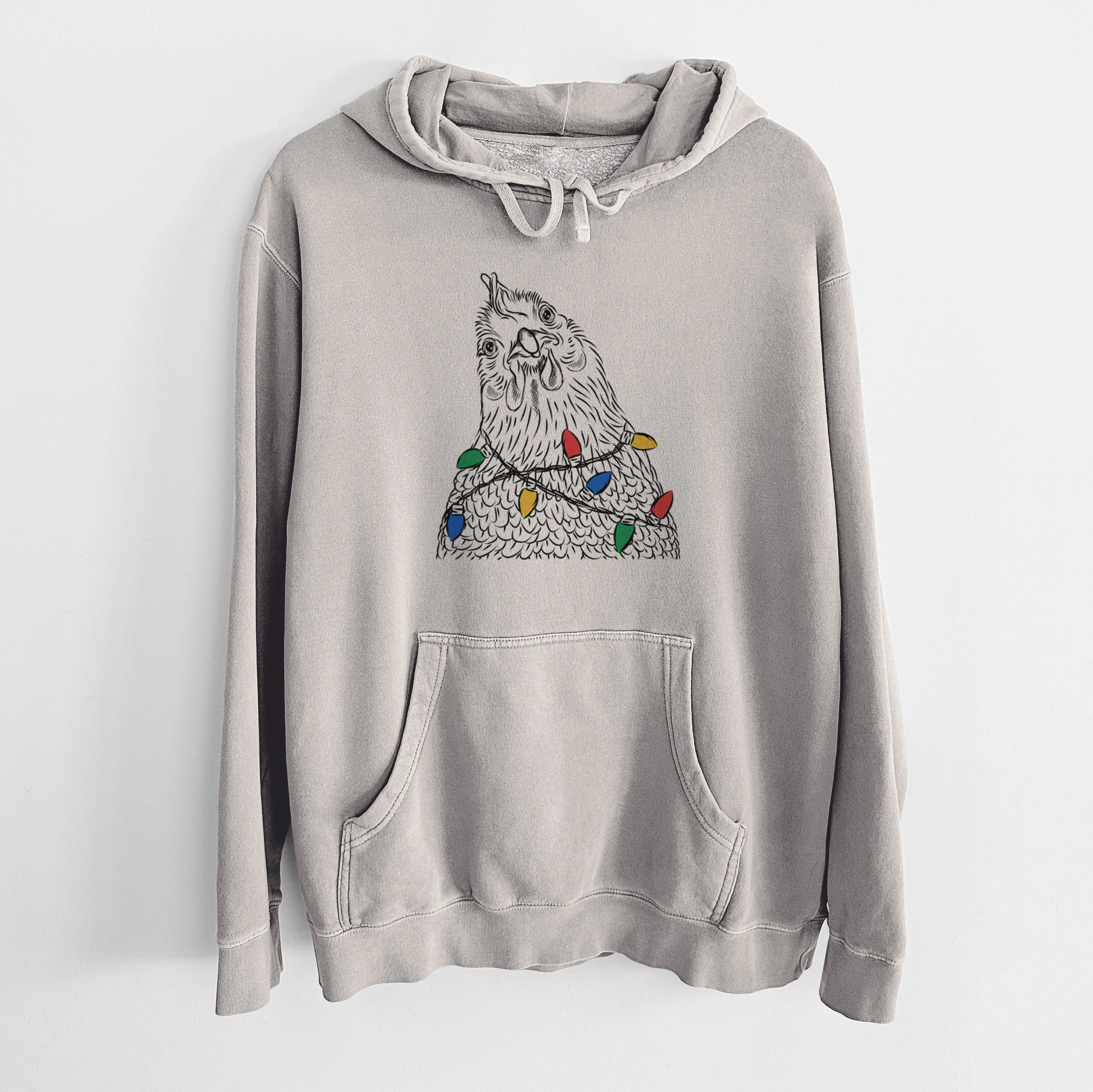 Christmas Lights Henrietta the Chicken - Unisex Pigment Dyed Hoodie - Image 5