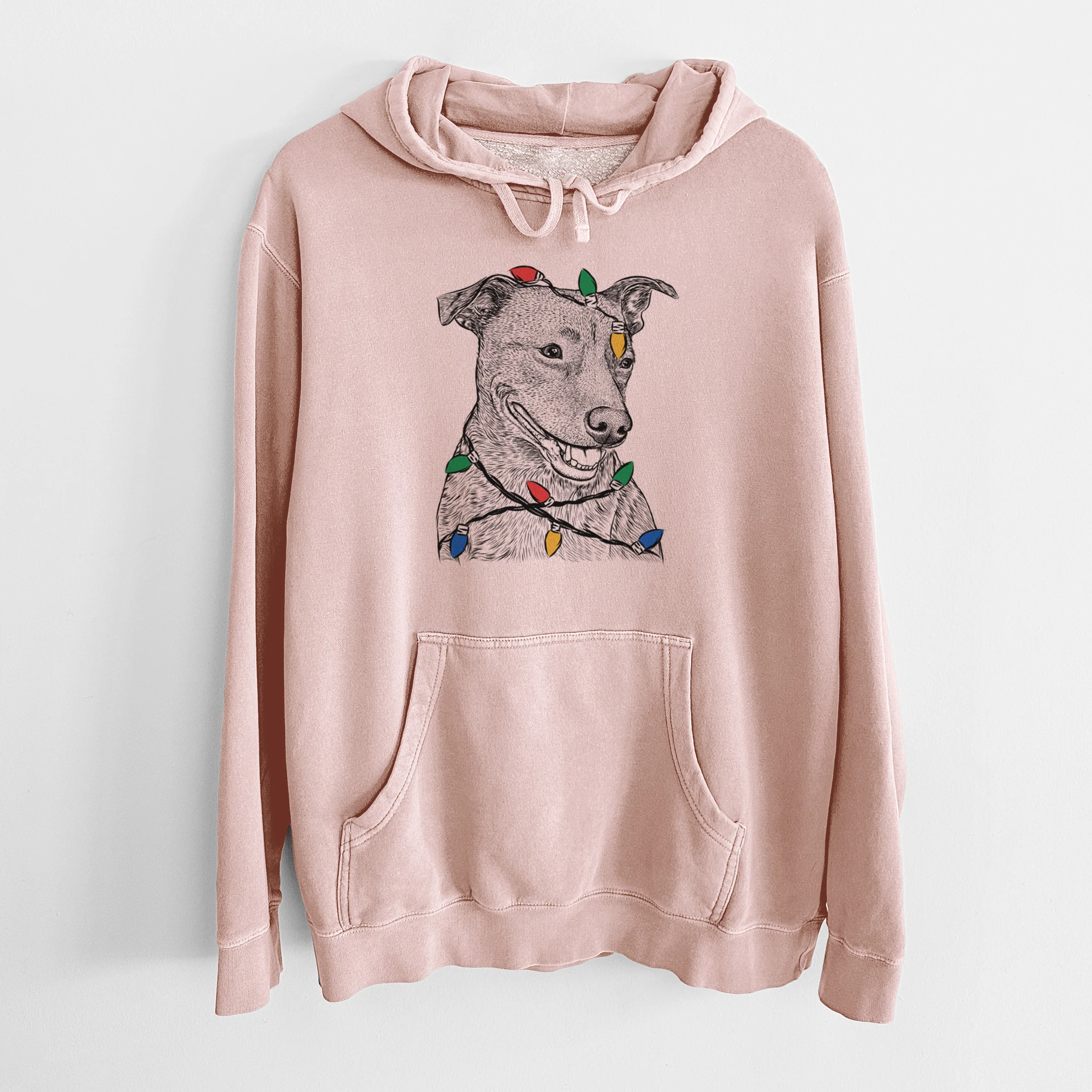 Christmas Lights Honey the Lab Pit Mix - Unisex Pigment Dyed Hoodie - Image 6