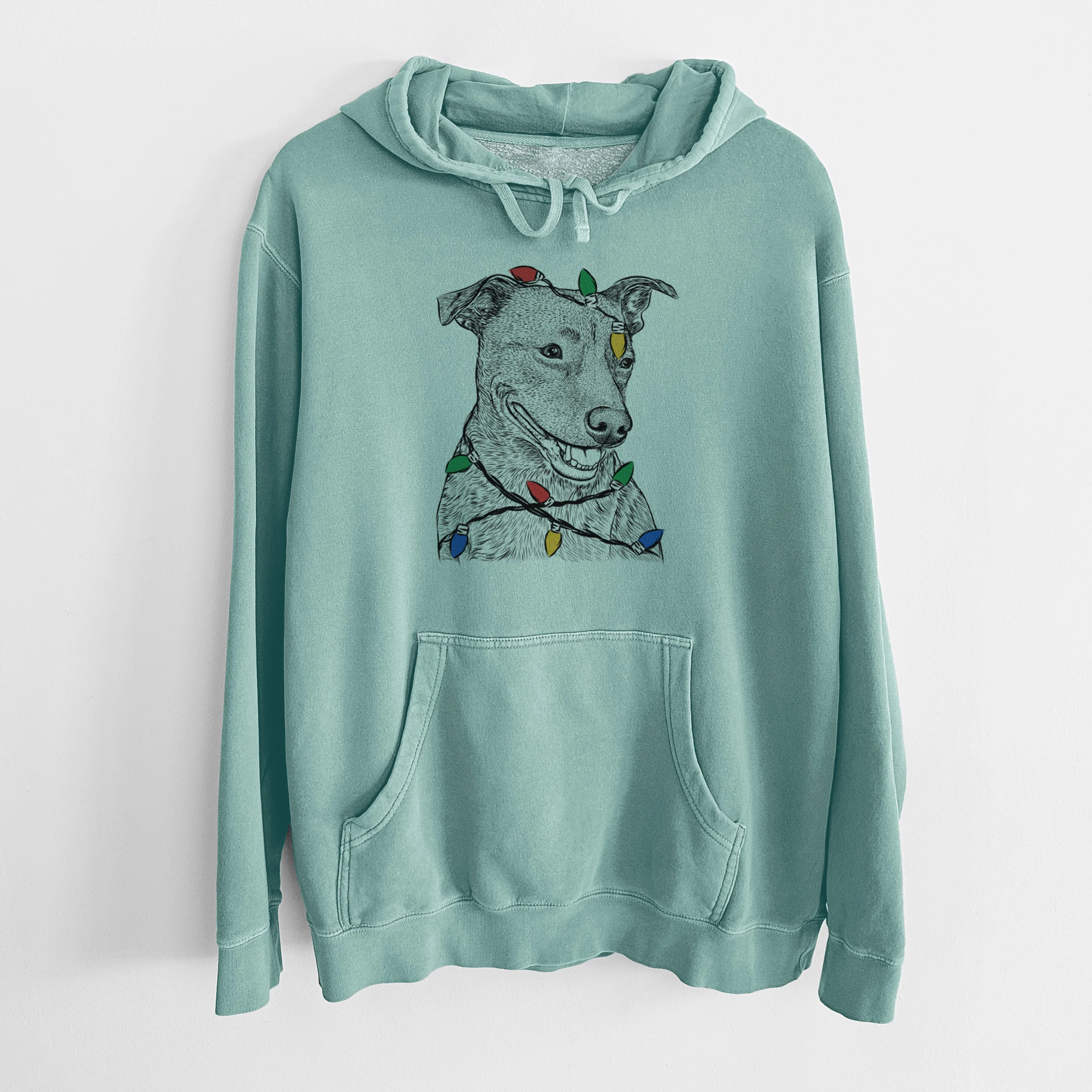 Christmas Lights Honey the Lab Pit Mix - Unisex Pigment Dyed Hoodie - Image 8