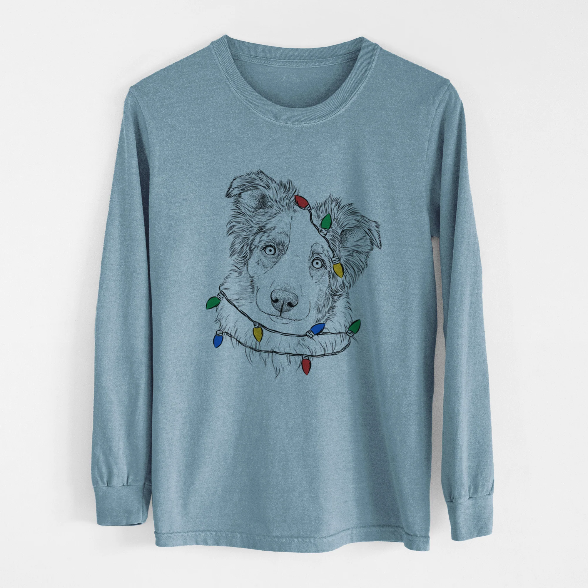 Christmas Lights HoneyBee the Miniature Australian Shepherd - Heavyweight 100% Cotton Long Sleeve - Image 7