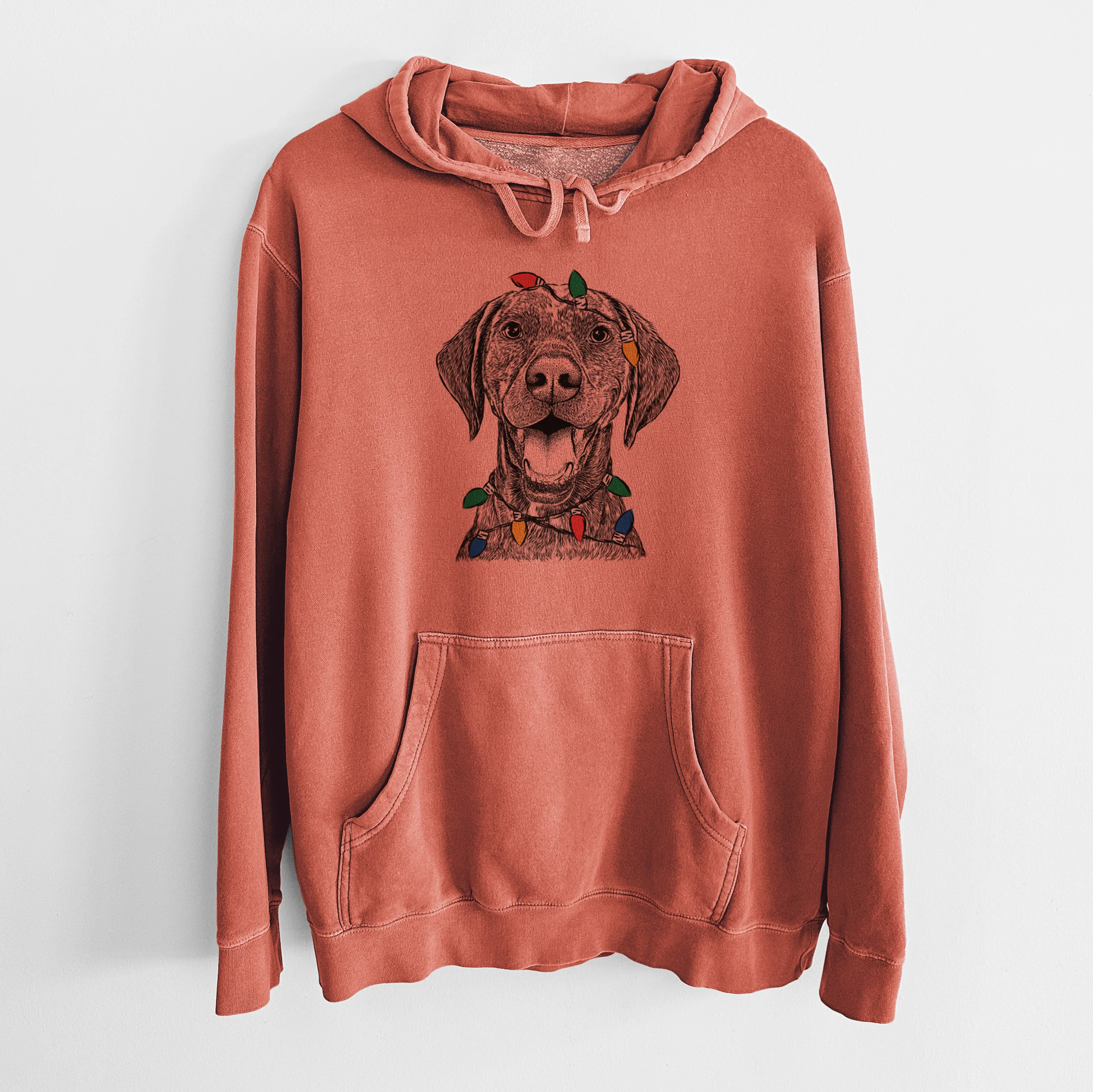 Christmas Lights Hudson the German Shorthaired Pointer - Unisex Pigment Dyed Hoodie - Image 7