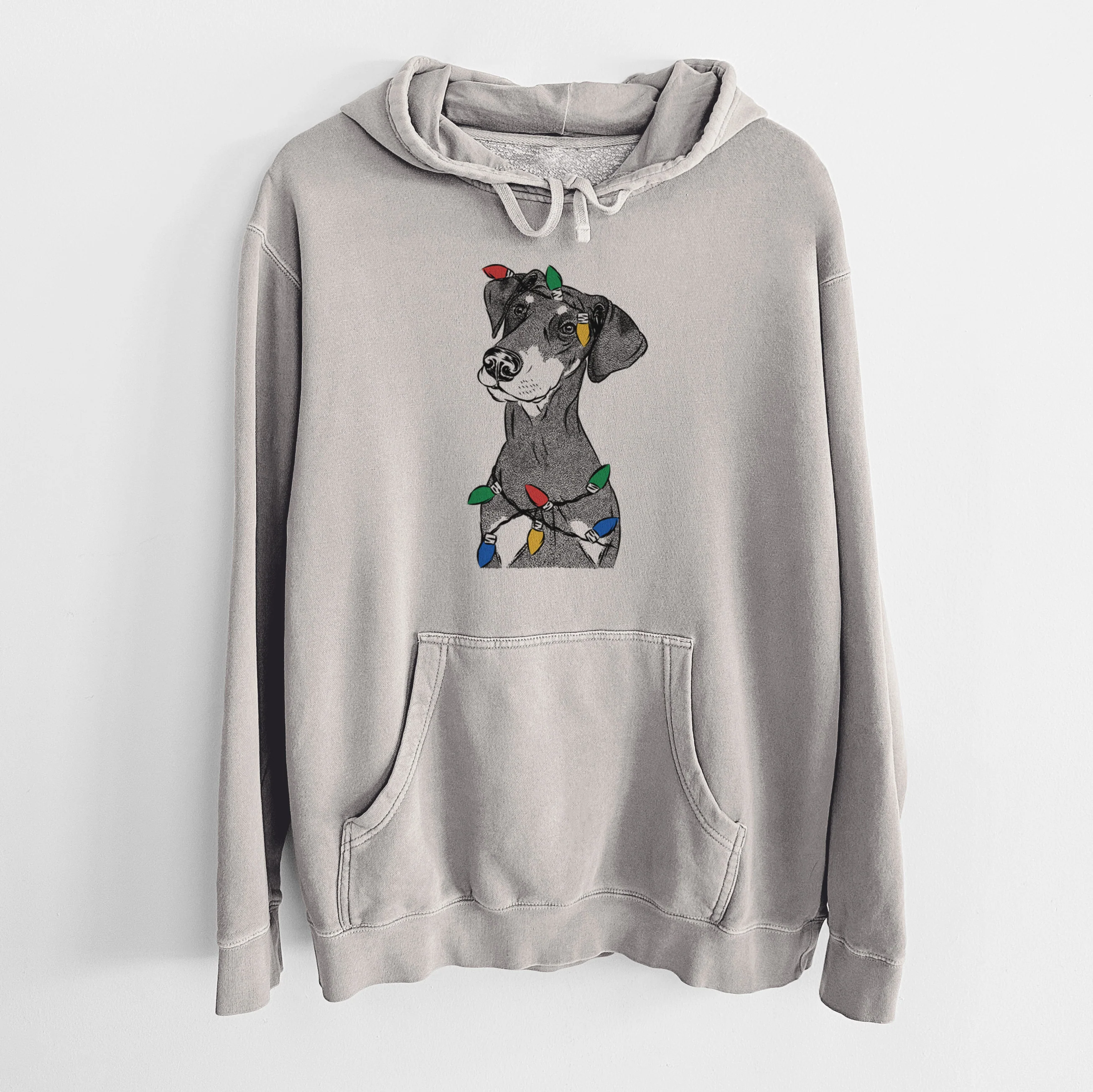 Christmas Lights Iroh the Doberman Pinscher - Unisex Pigment Dyed Hoodie - Image 5