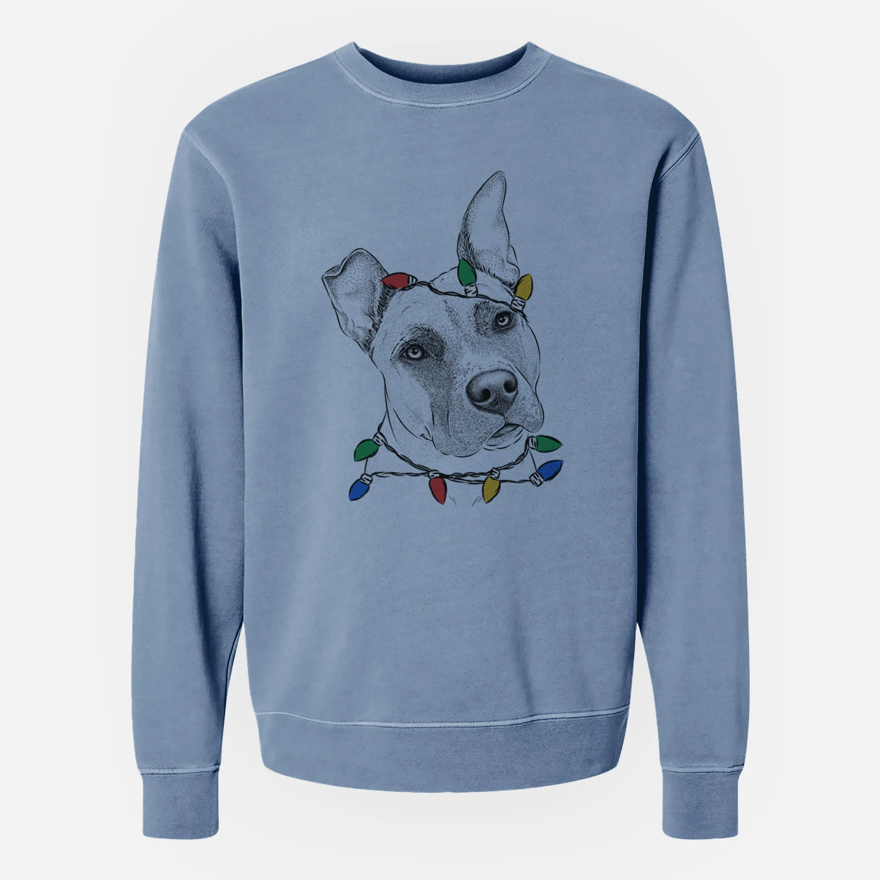 Christmas Lights Ivy the Pitbull Mix - Unisex Pigment Dyed Crew Sweatshirt - Image 6