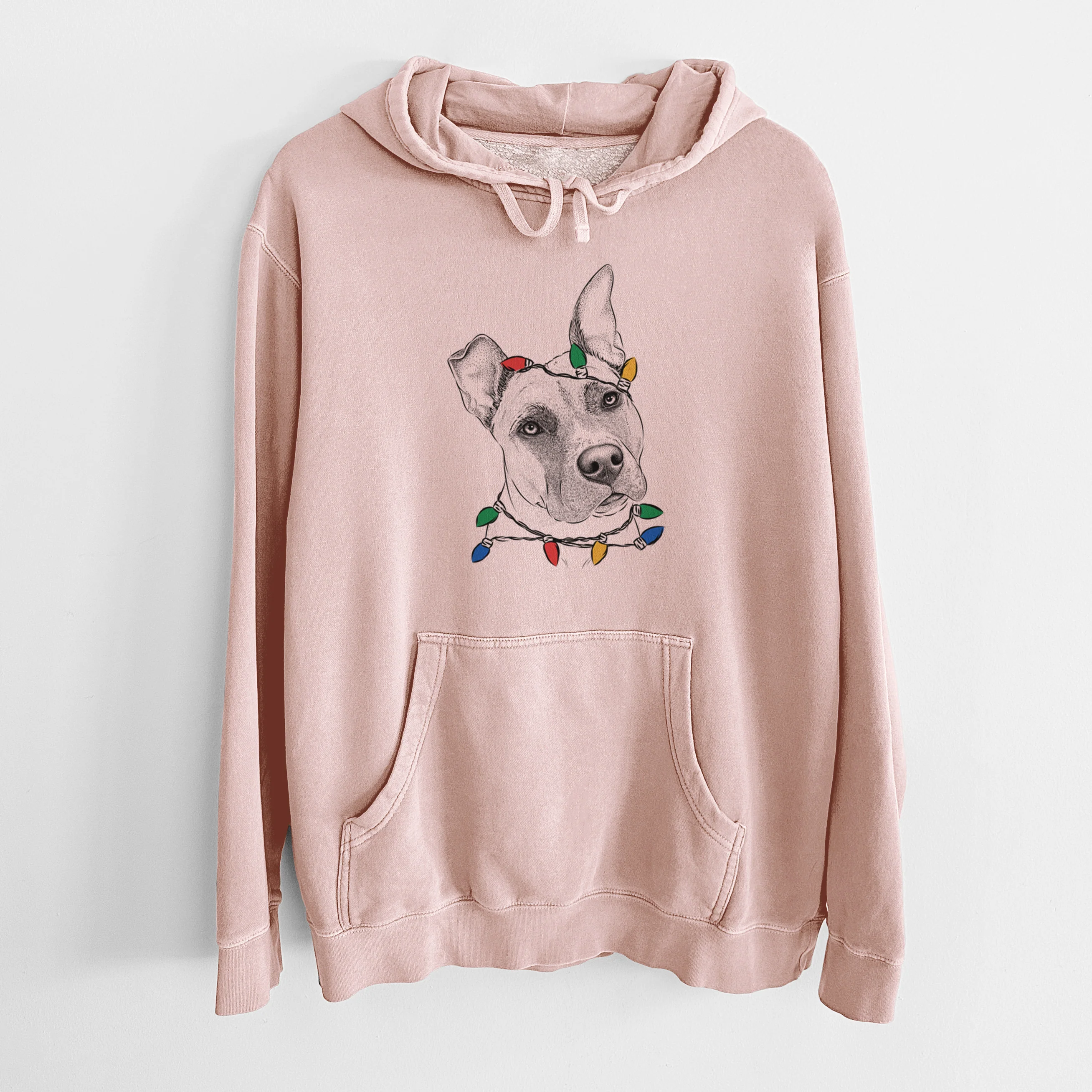 Christmas Lights Ivy the Pitbull Mix - Unisex Pigment Dyed Hoodie - Image 6