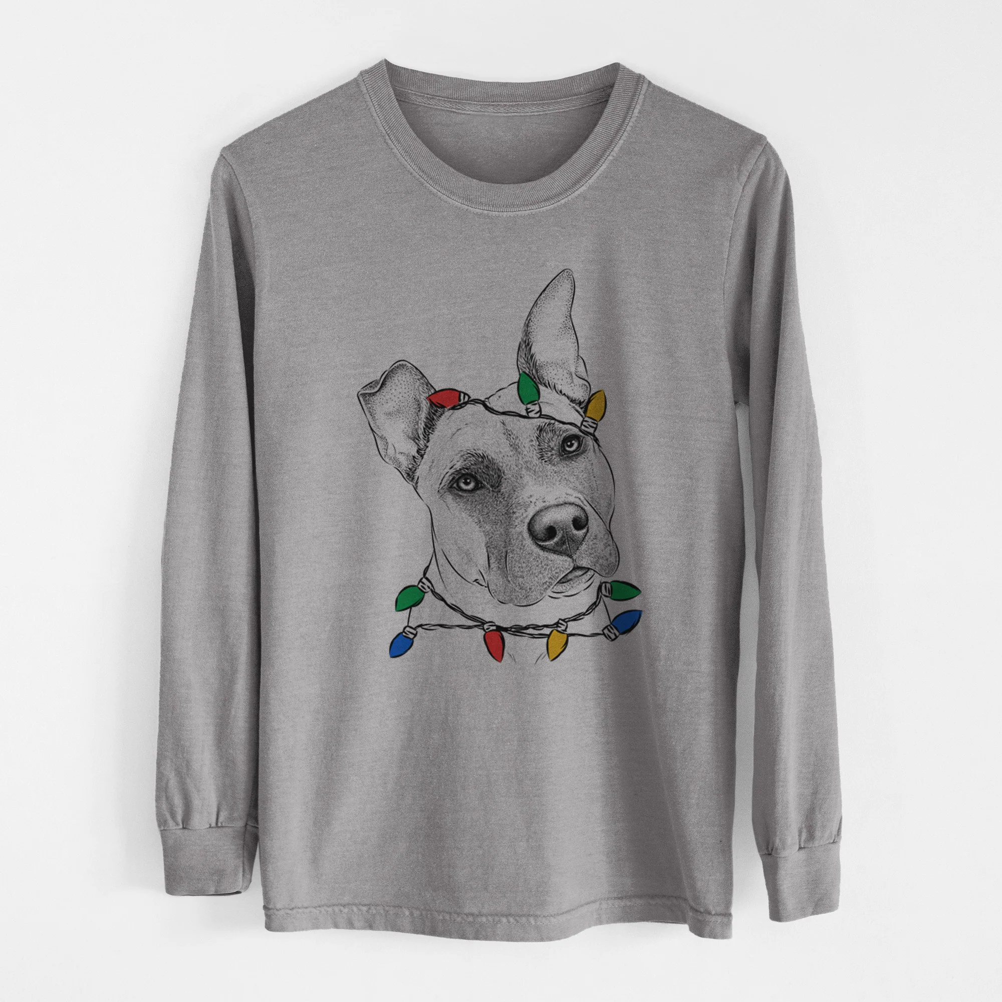 Christmas Lights Ivy the Pitbull Mix - Heavyweight 100% Cotton Long Sleeve - Image 6