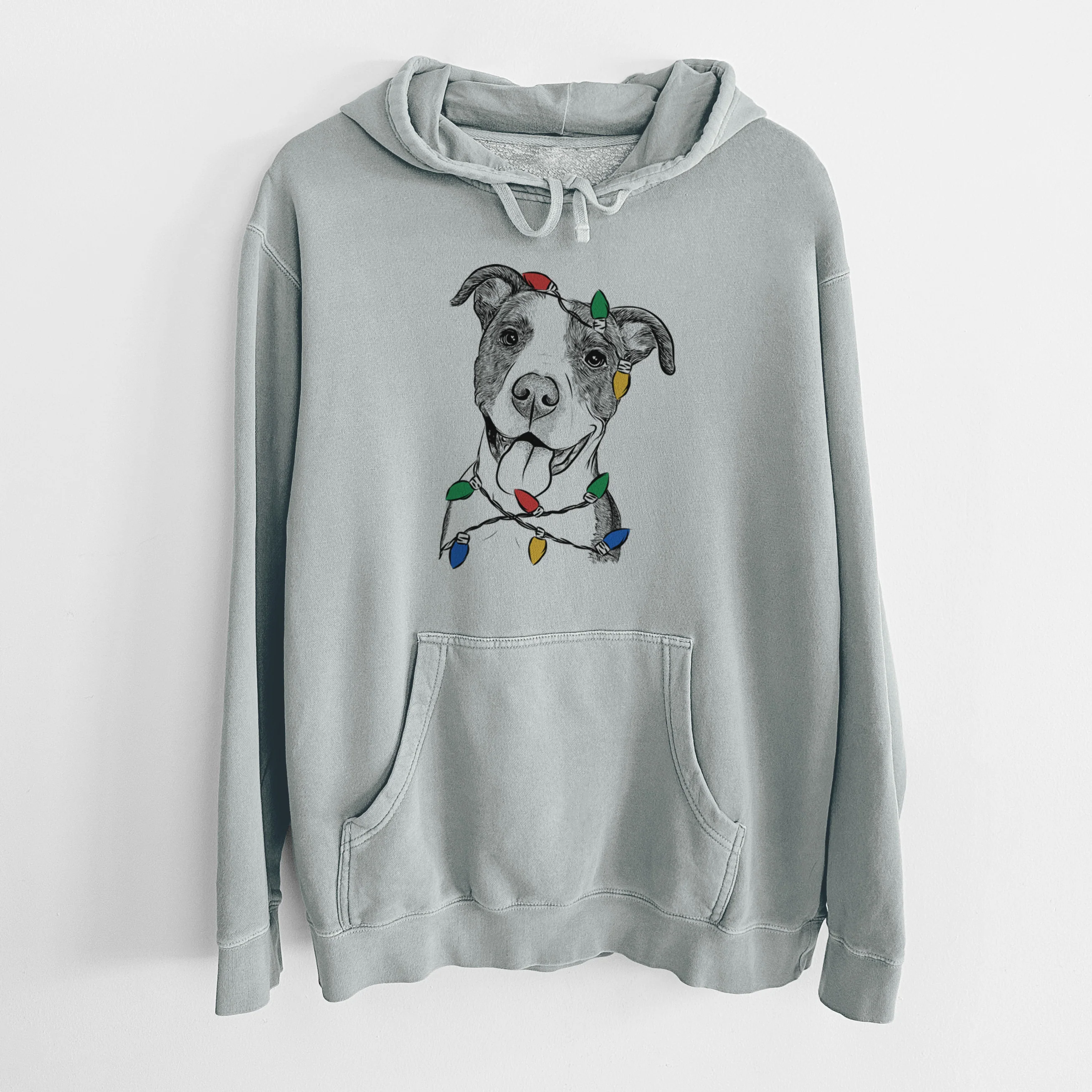 Christmas Lights Jax the American Pitbull Terrier Mix - Unisex Pigment Dyed Hoodie