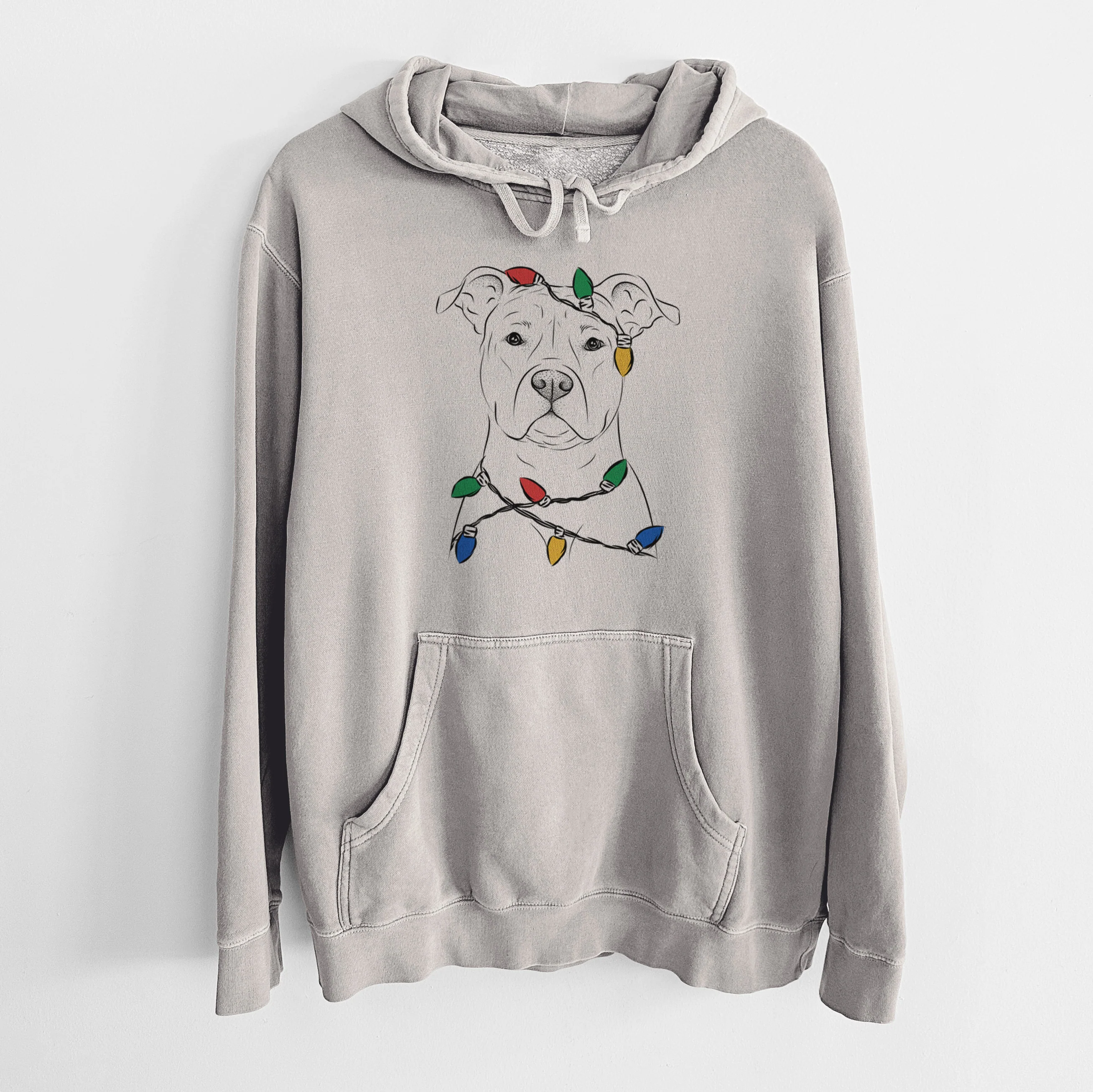 Christmas Lights Jethro the American Staffordshire Terrier - Unisex Pigment Dyed Hoodie - Image 5