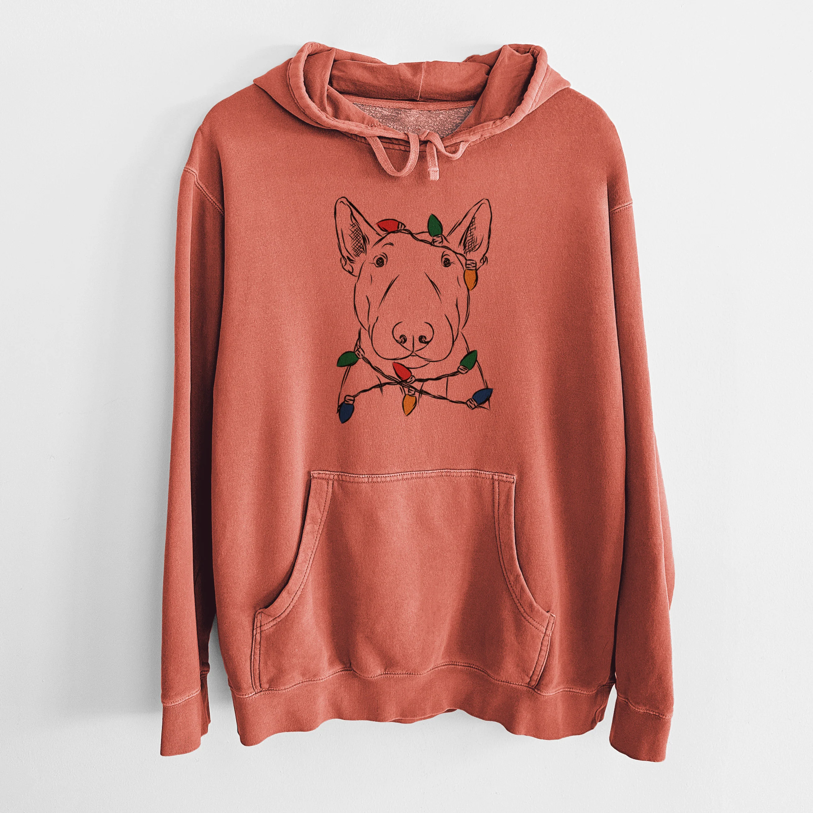 Christmas Lights Jett the Bull Terrier - Unisex Pigment Dyed Hoodie - Image 7