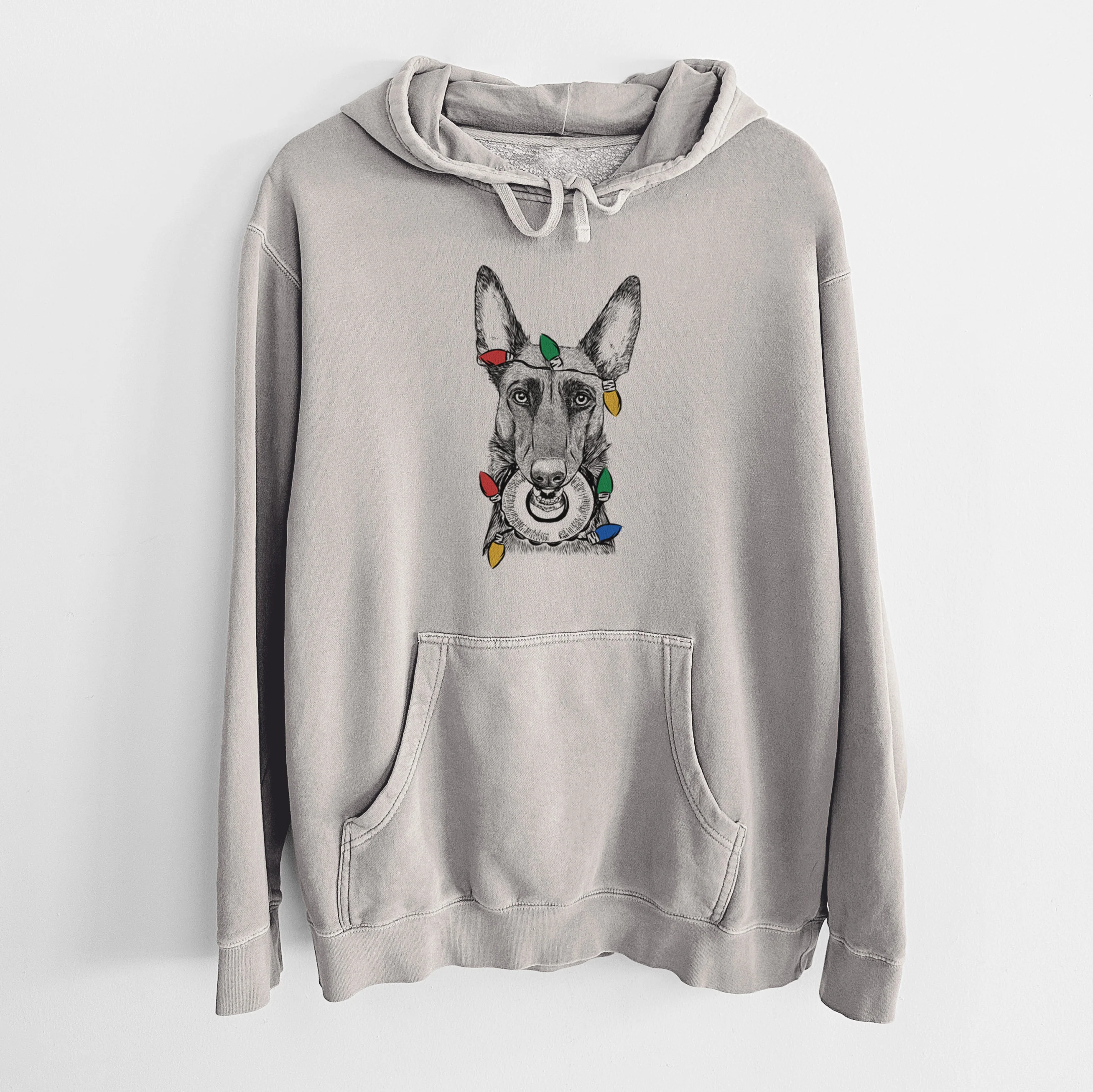 Christmas Lights Juno the Belgian Malinois - Unisex Pigment Dyed Hoodie - Image 5