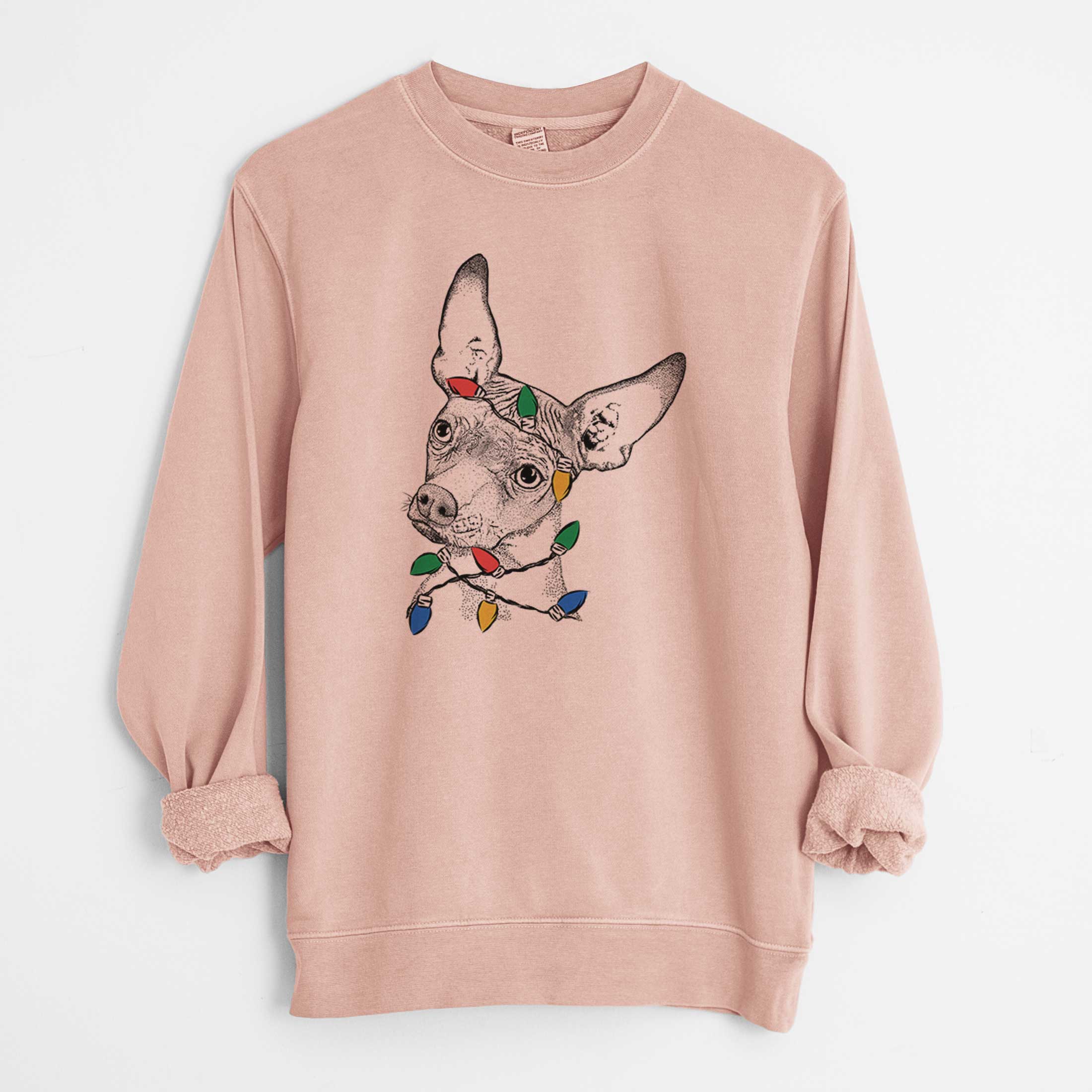 Christmas Lights Kahlo the Xoloitzcuintli - Unisex Pigment Dyed Crew Sweatshirt - Image 5