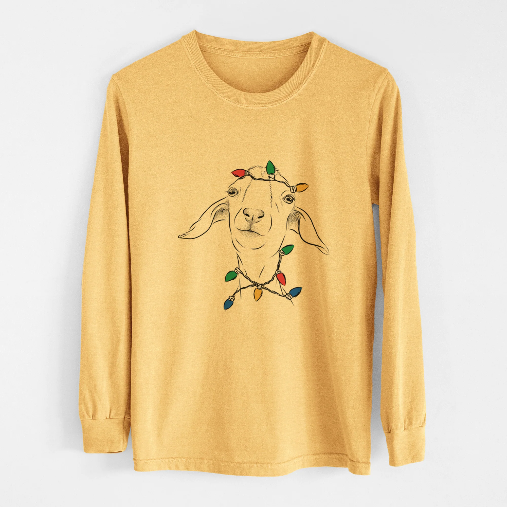 Christmas Lights Kara Dune the Spanish Boer Goat - Heavyweight 100% Cotton Long Sleeve