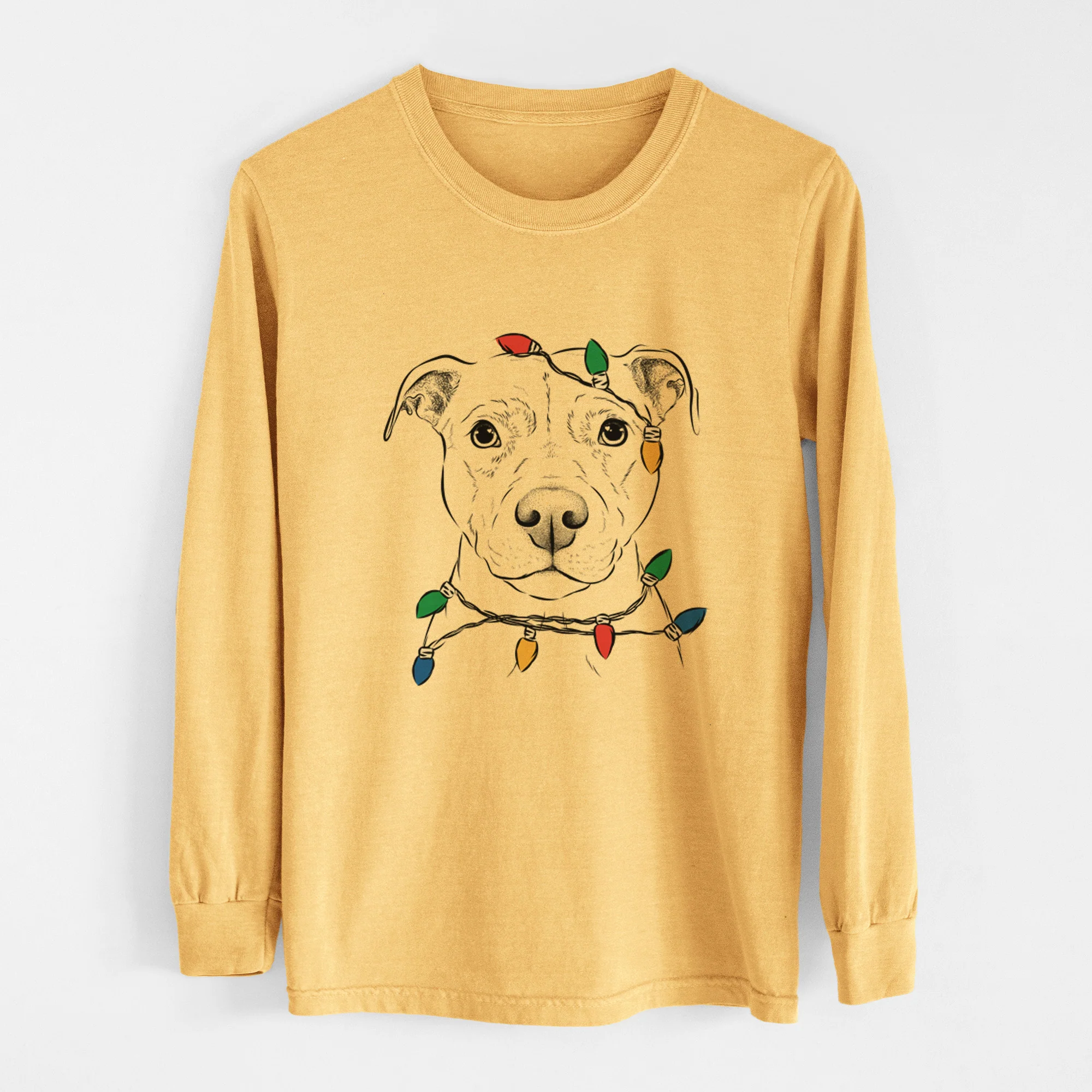 Christmas Lights Khaleesi the Pitbull - Heavyweight 100% Cotton Long Sleeve