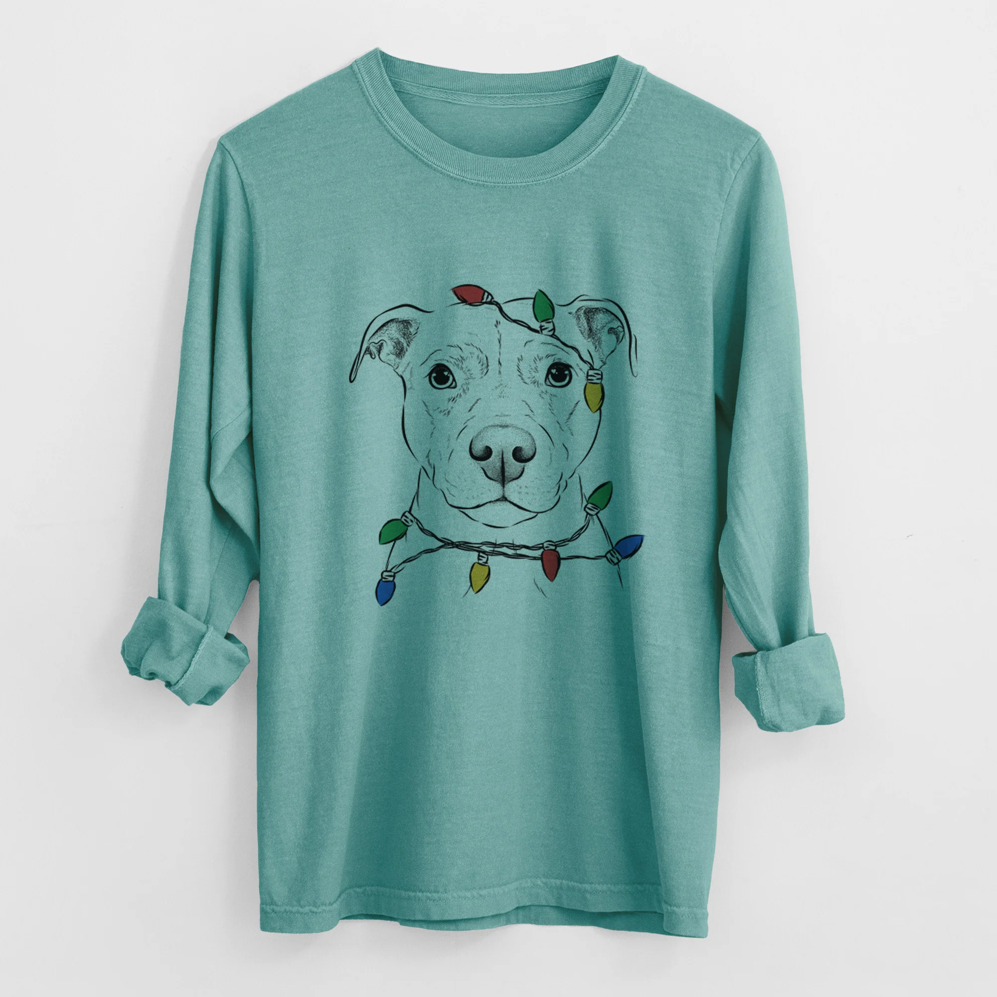 Christmas Lights Khaleesi the Pitbull - Heavyweight 100% Cotton Long Sleeve - Image 8