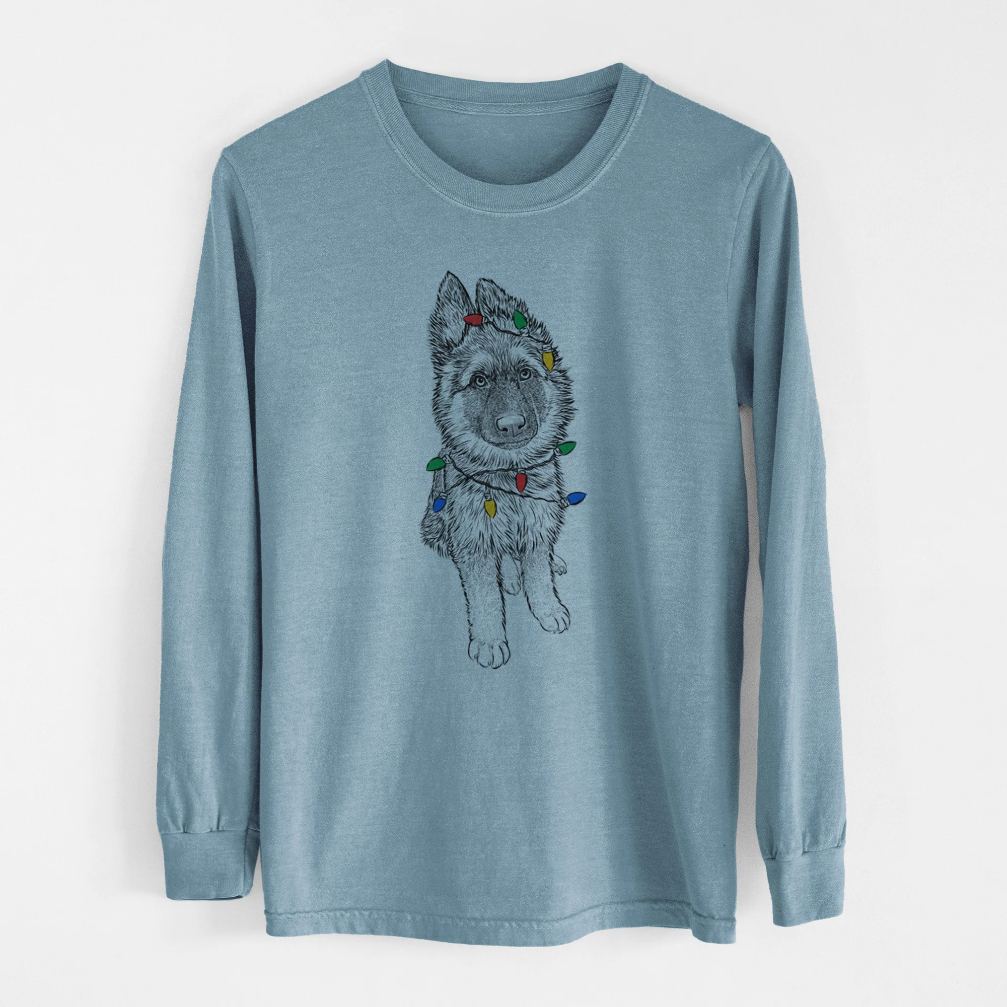 Christmas Lights Kuyo the German Shepherd - Heavyweight 100% Cotton Long Sleeve - Image 7