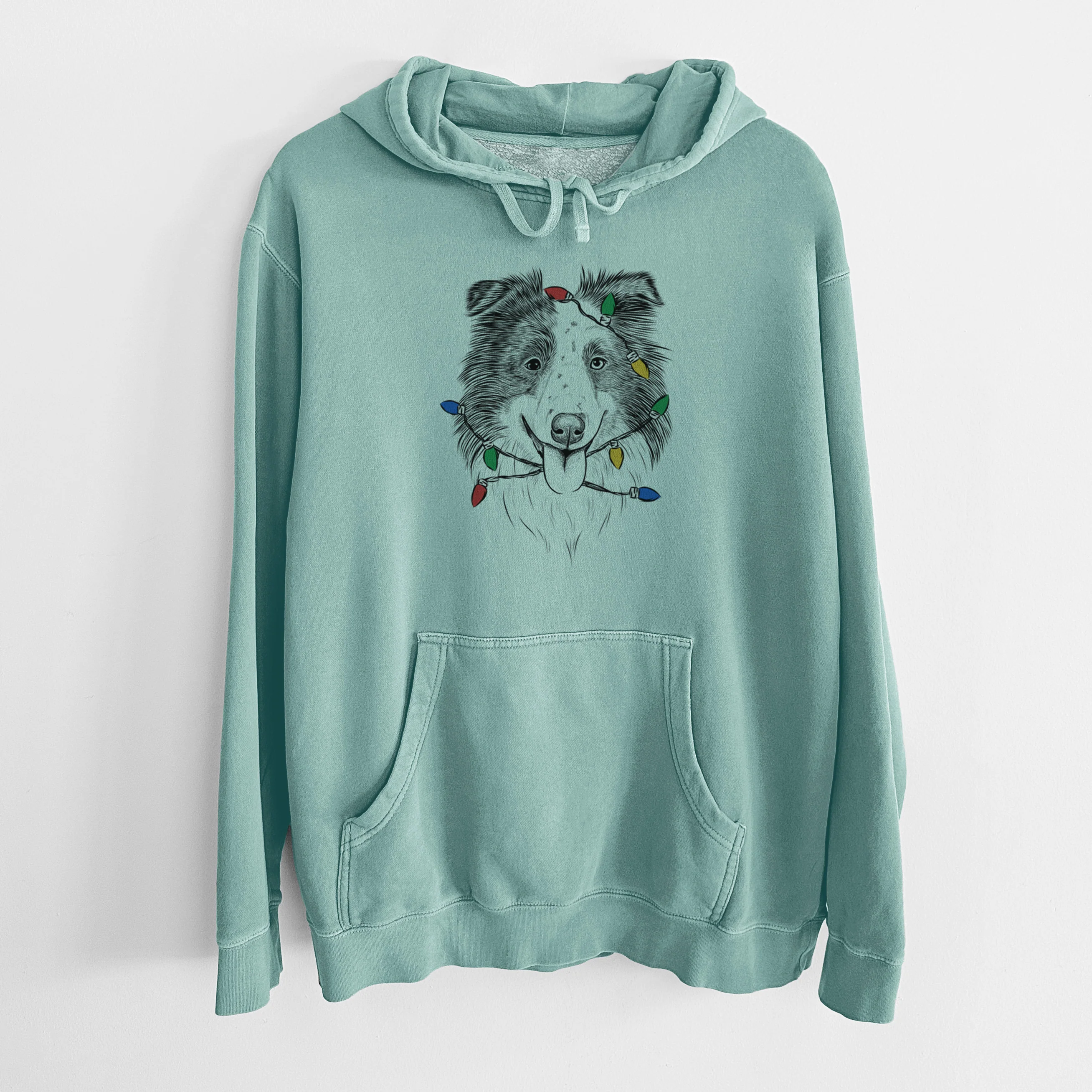 Christmas Lights Lady Bug the Border Collie - Unisex Pigment Dyed Hoodie - Image 8