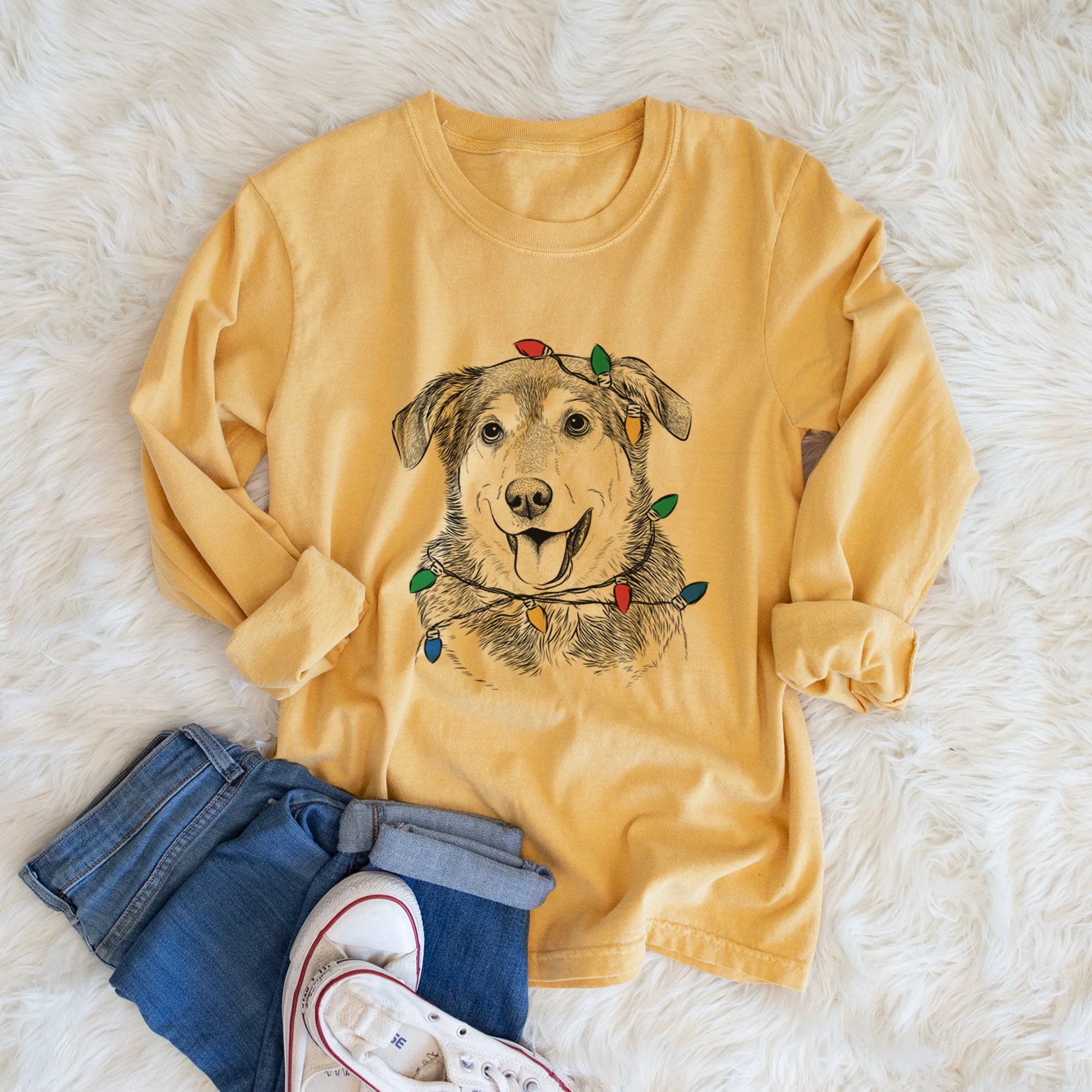 Christmas Lights Lance the Lab/Shepherd Mix - Heavyweight 100% Cotton Long Sleeve - Image 5