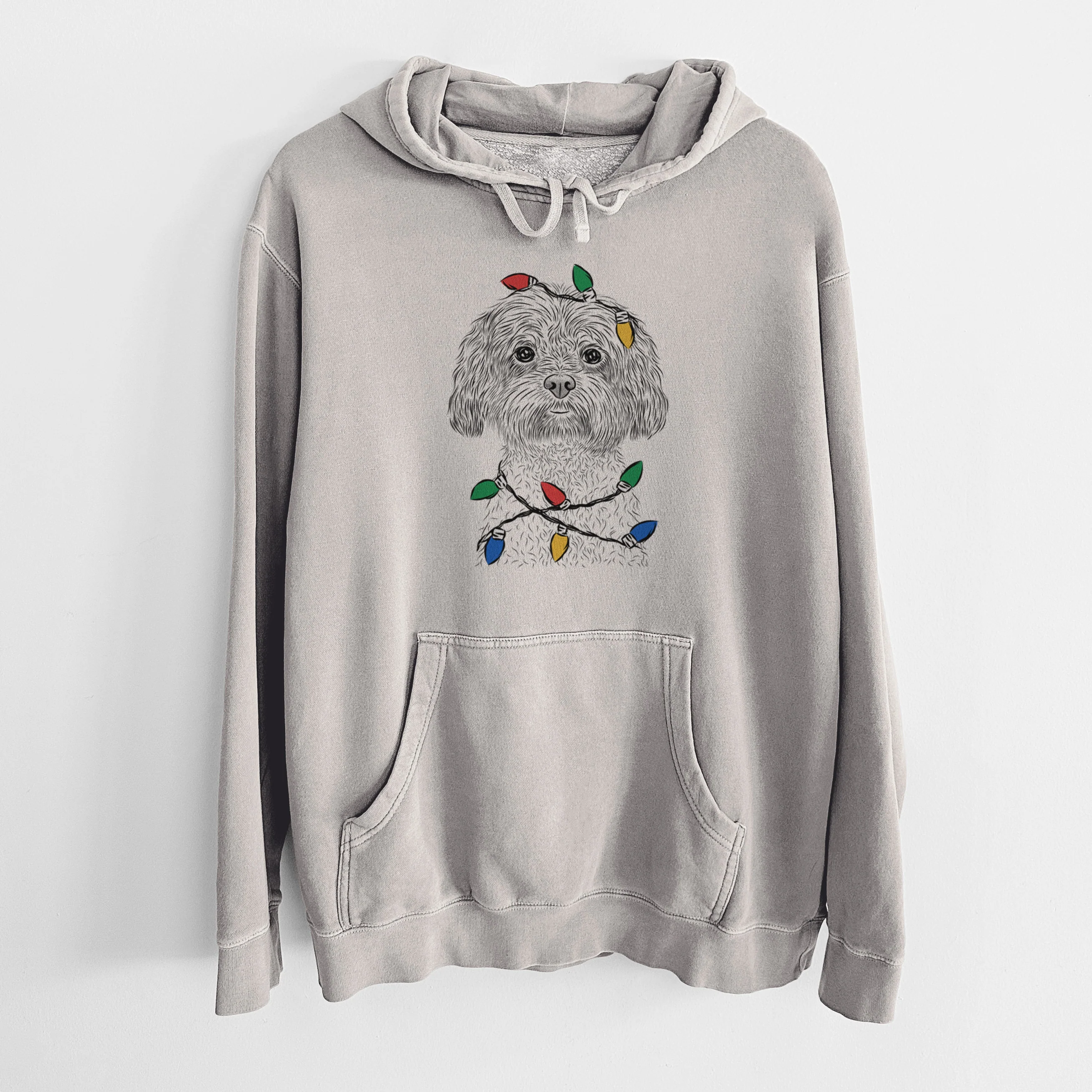 Christmas Lights Lane the Lhasa Apso - Unisex Pigment Dyed Hoodie - Image 5