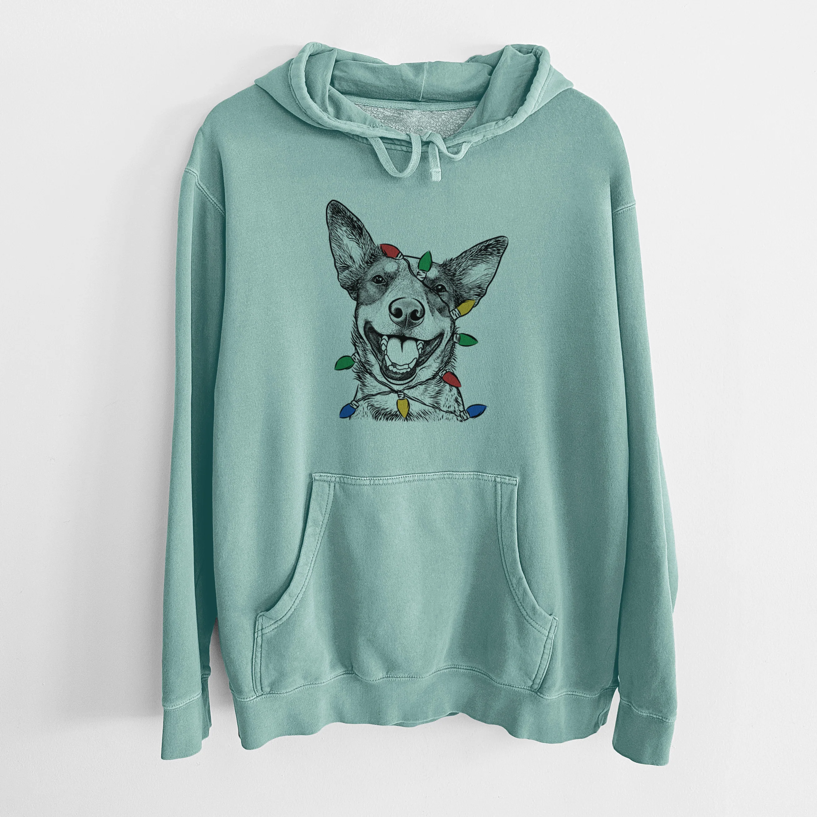 Christmas Lights Lily the Australian Cattle Dog - Unisex Pigment Dyed Hoodie - Image 8