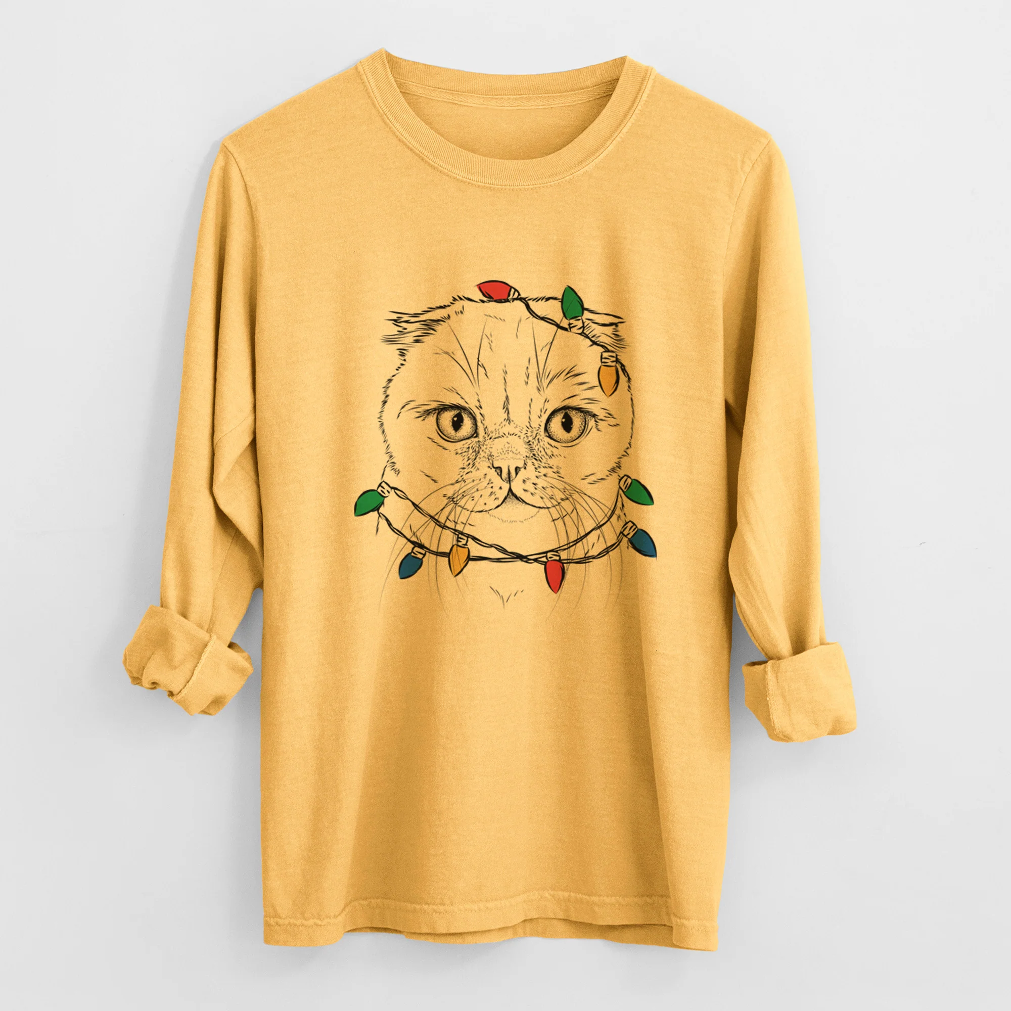 Christmas Lights Lina the Exotic Fold Cat - Heavyweight 100% Cotton Long Sleeve - Image 2