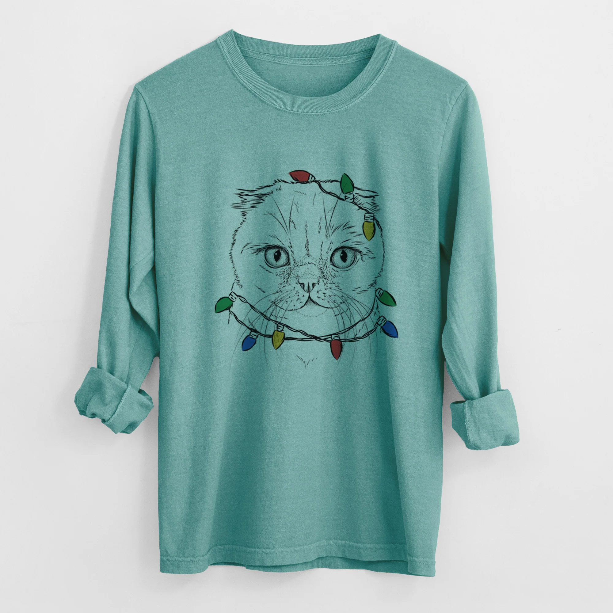 Christmas Lights Lina the Exotic Fold Cat - Heavyweight 100% Cotton Long Sleeve - Image 8