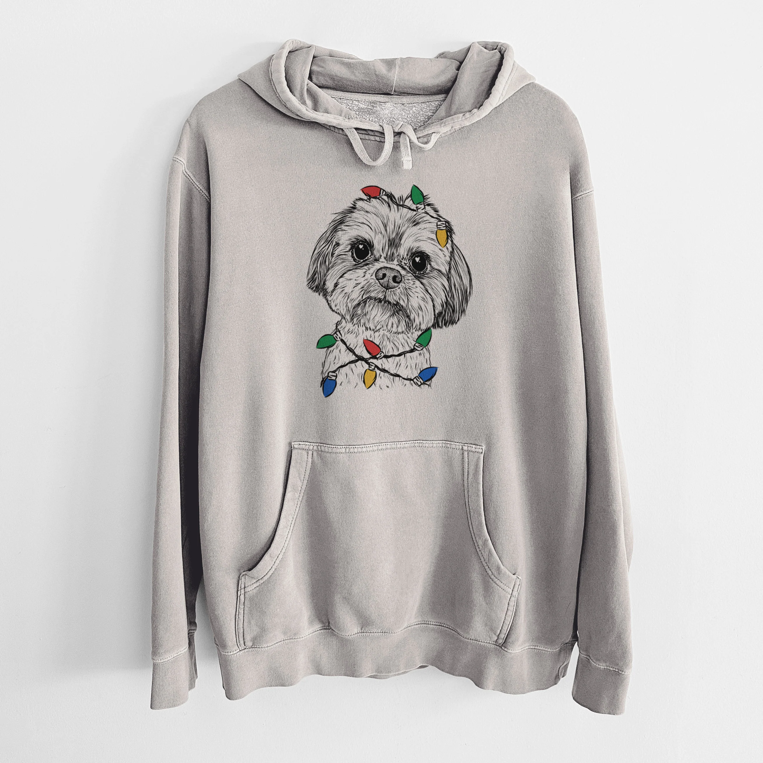 Christmas Lights Lucy the Shorkie - Unisex Pigment Dyed Hoodie - Image 5