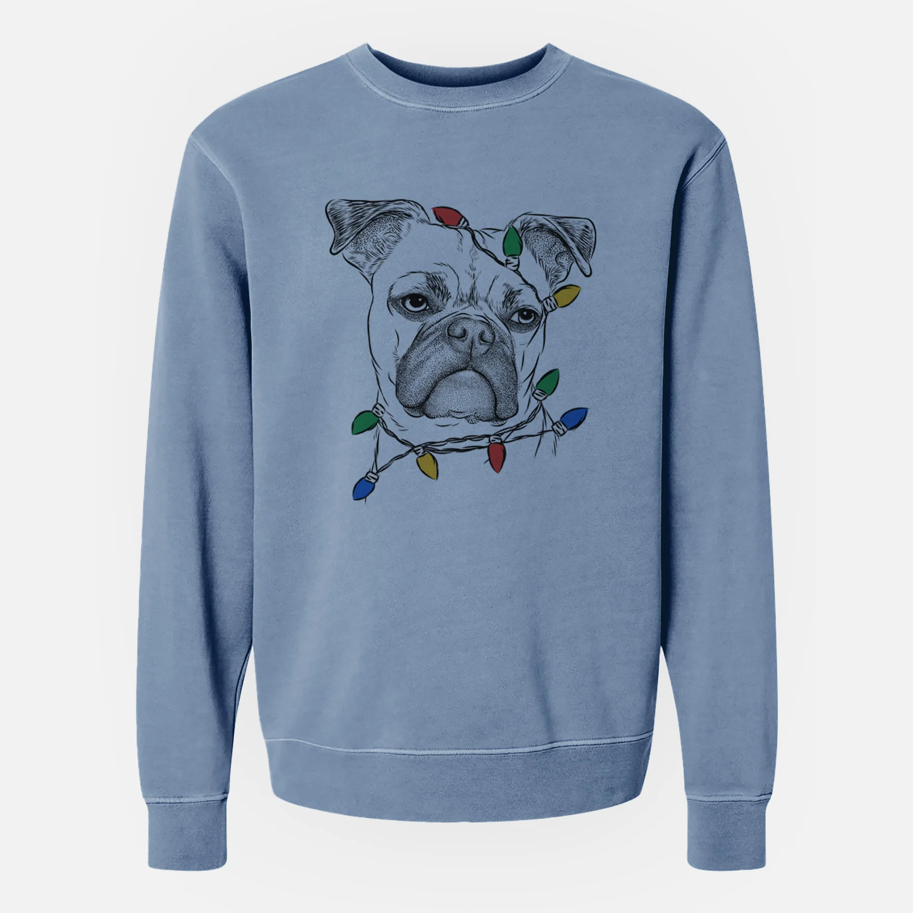 Christmas Lights Mack the Bugg (Boston Terrier/Pug) - Unisex Pigment Dyed Crew Sweatshirt - Image 6