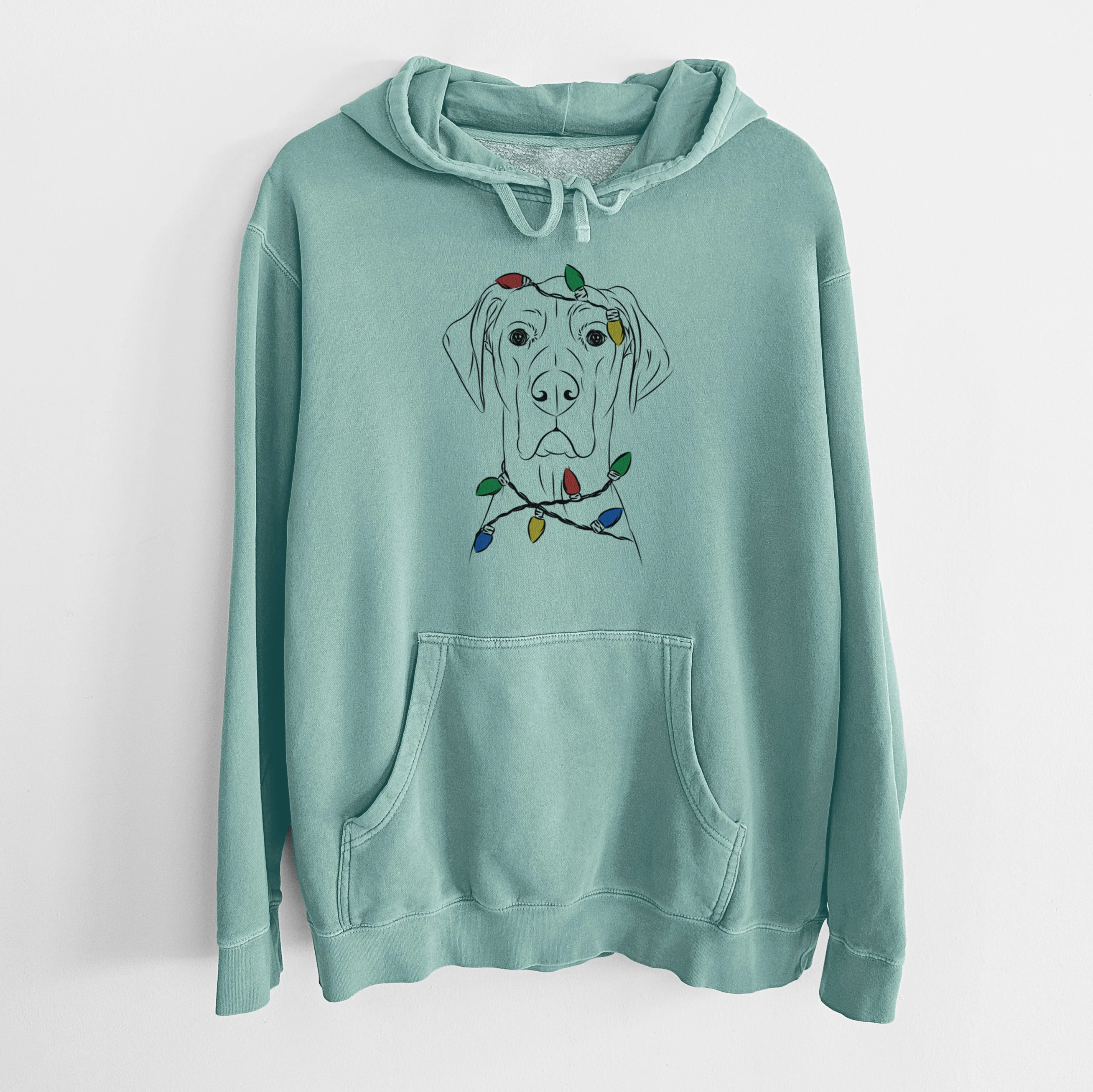 Christmas Lights Maddox the Great Dane - Unisex Pigment Dyed Hoodie - Image 8