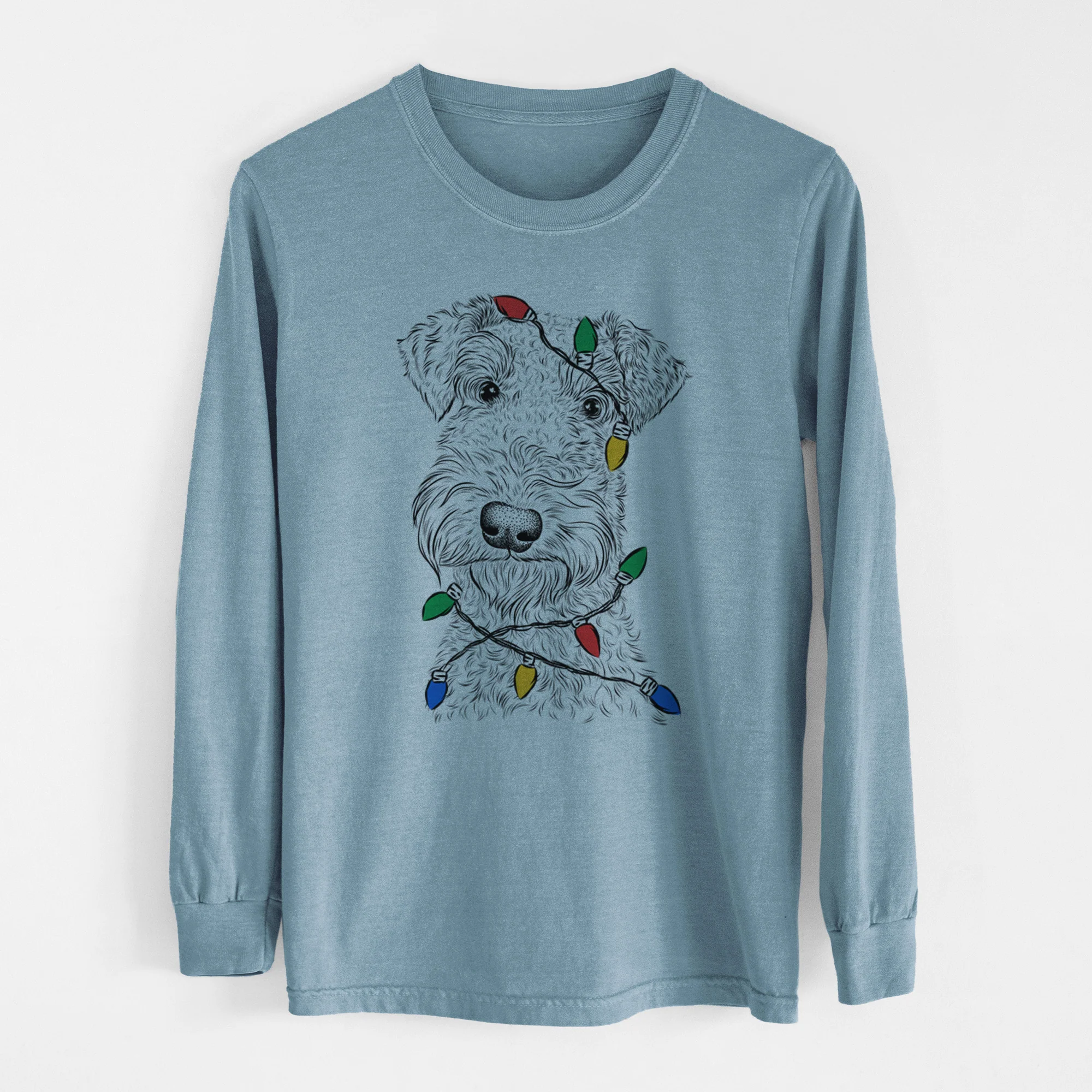 Christmas Lights Roc Haven Maggie May the Airedale Terrier - Heavyweight 100% Cotton Long Sleeve - Image 7