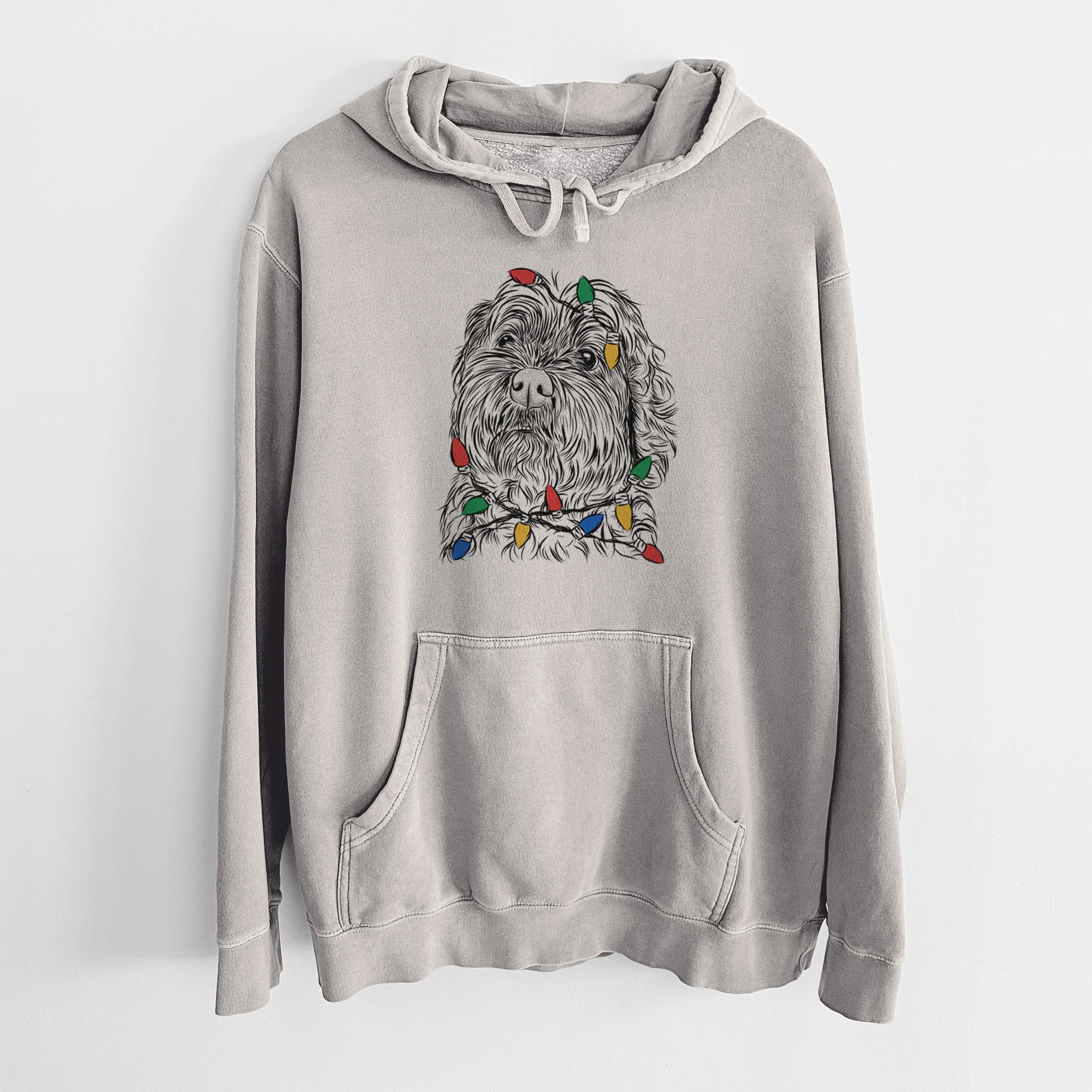 Christmas Lights Maggie Girl the Cockapoo - Unisex Pigment Dyed Hoodie - Image 5