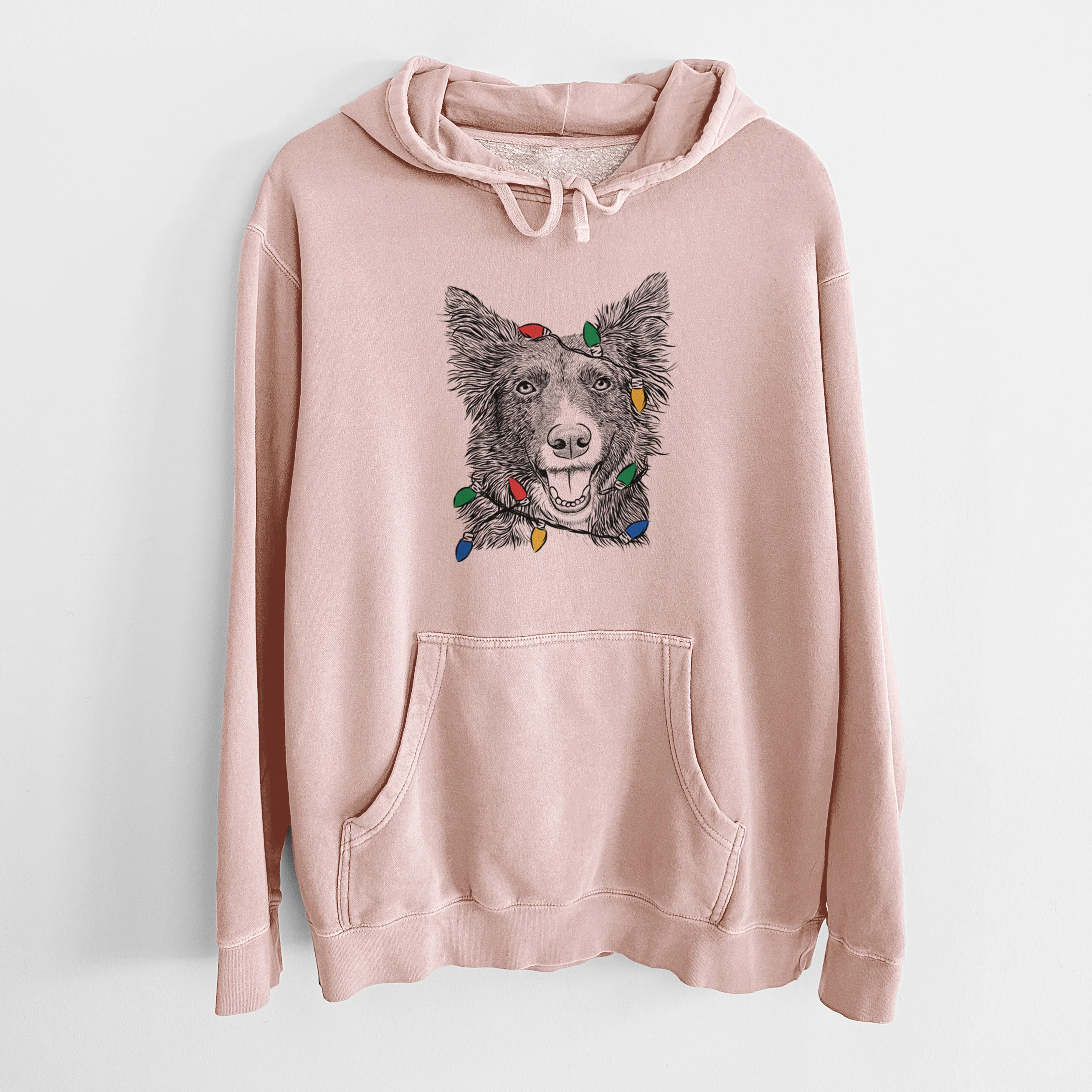 Christmas Lights Marti the Border Collie - Unisex Pigment Dyed Hoodie - Image 6