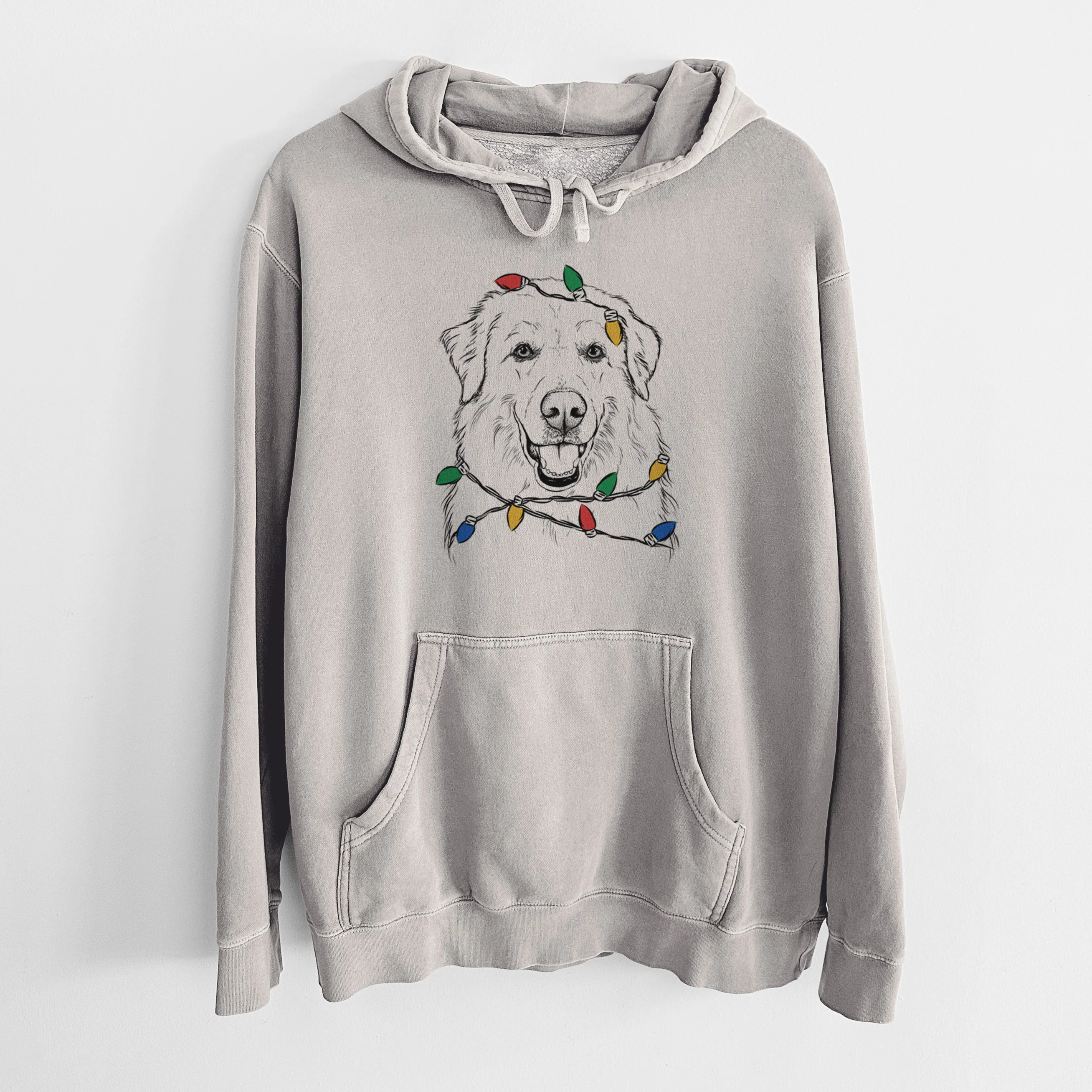 Christmas Lights Meg the Great Pyrenees - Unisex Pigment Dyed Hoodie - Image 5