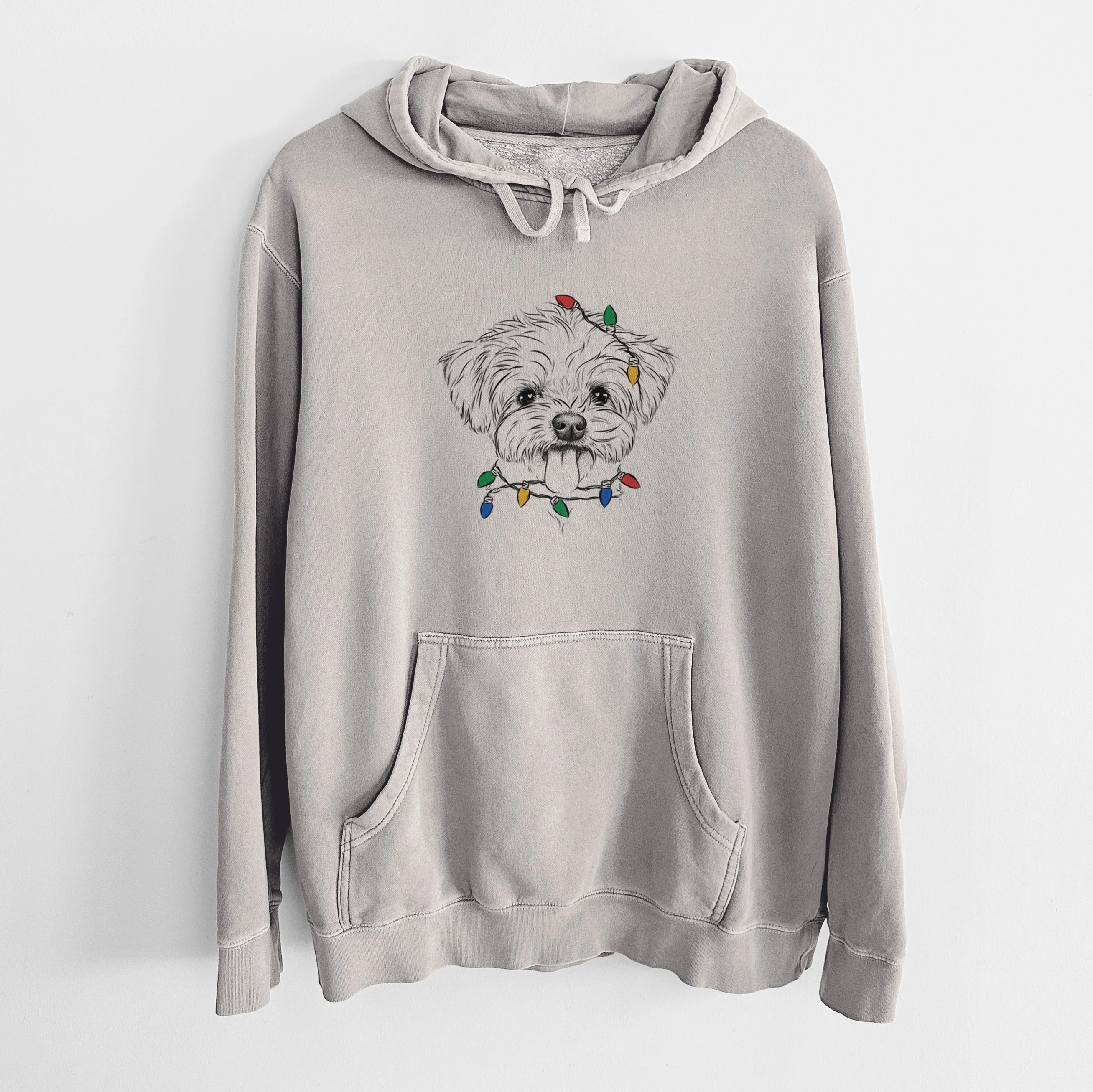 Christmas Lights Mochi the Maltese - Unisex Pigment Dyed Hoodie - Image 5