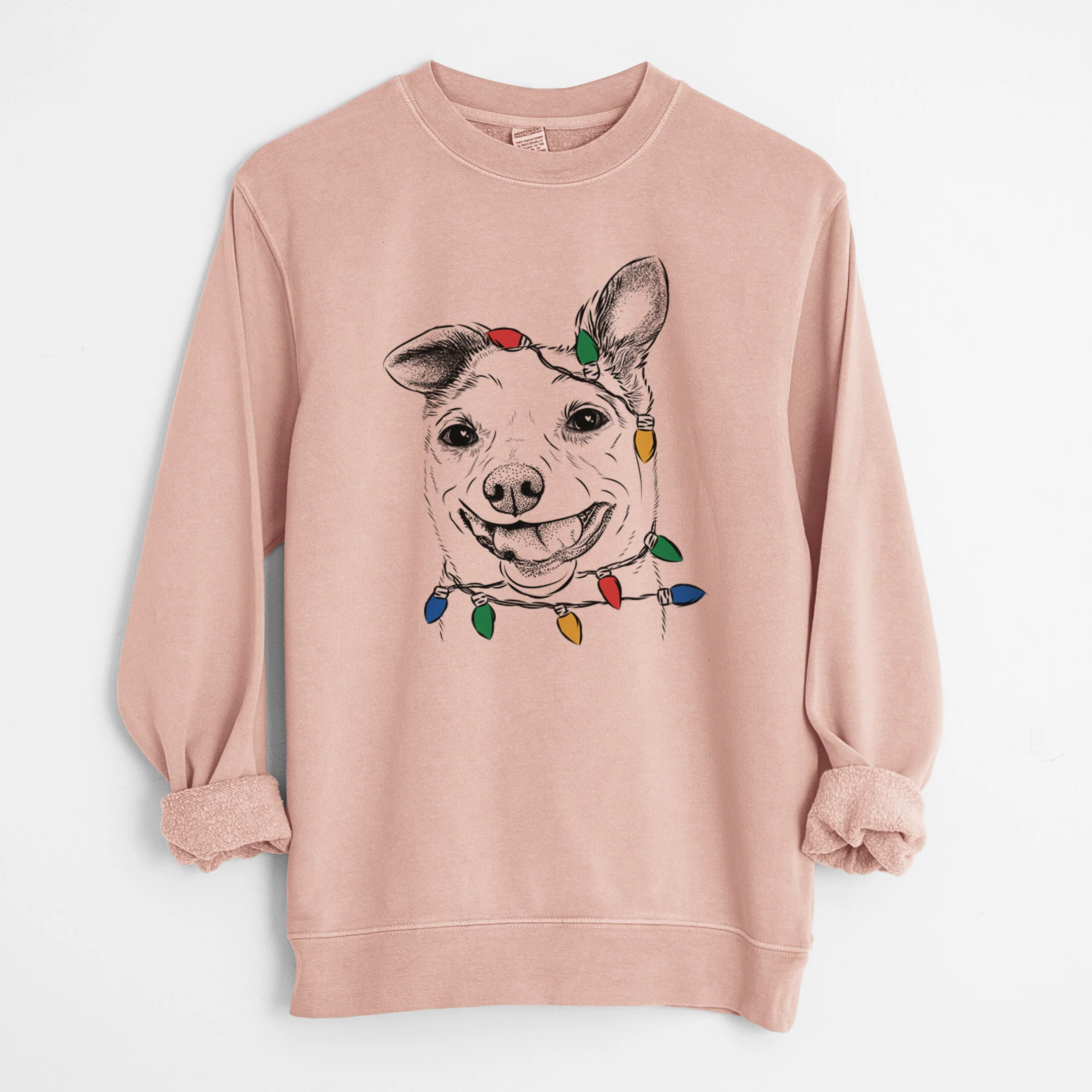 Christmas Lights Mortimer the Mixed Breed - Unisex Pigment Dyed Crew Sweatshirt - Image 7