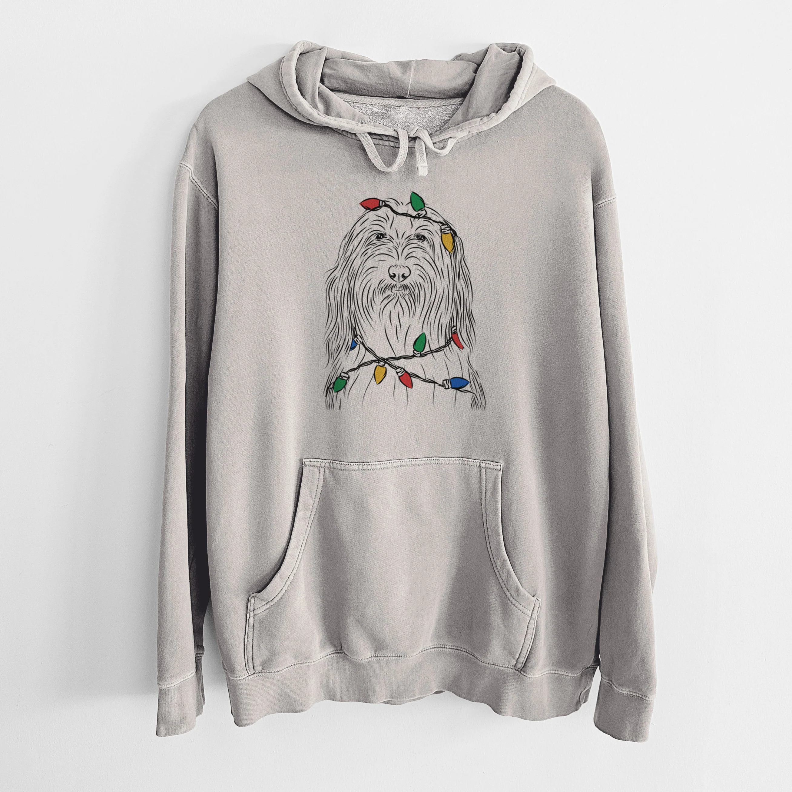 Christmas Lights Murray the Bearded Collie - Unisex Pigment Dyed Hoodie - Image 5
