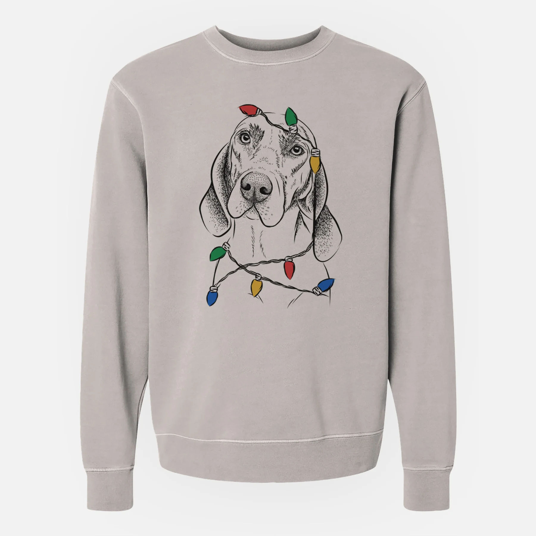 Christmas Lights Norman the Plott Hound - Unisex Pigment Dyed Crew Sweatshirt - Image 3