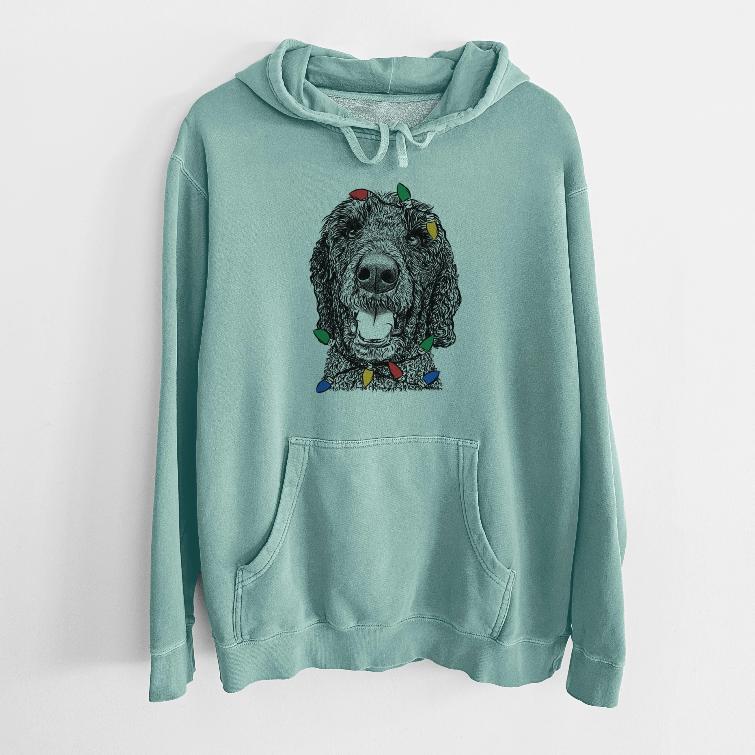 Christmas Lights Obi James the Goldendoodle - Unisex Pigment Dyed Hoodie - Image 8