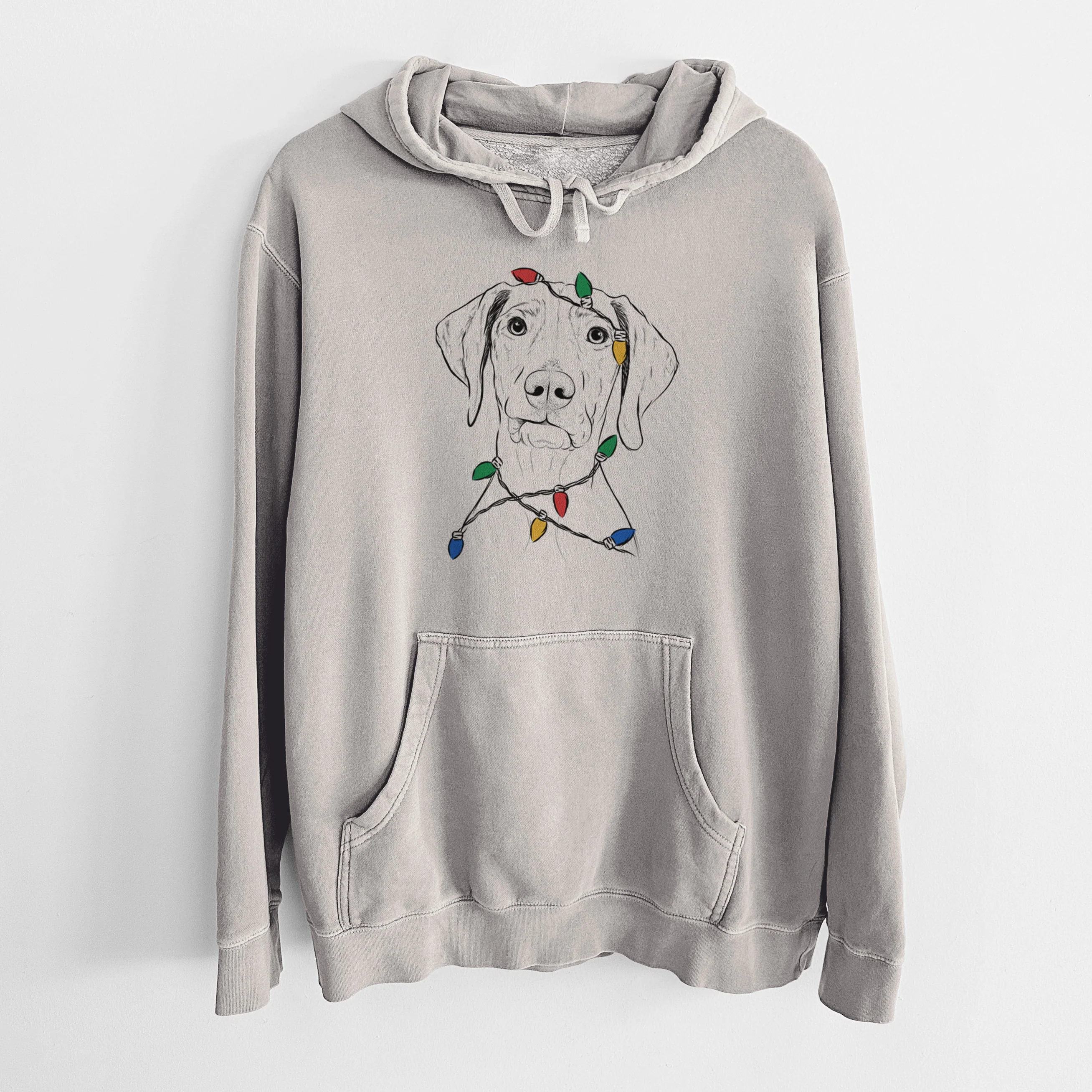 Christmas Lights Pawley the Vizsla - Unisex Pigment Dyed Hoodie - Image 5