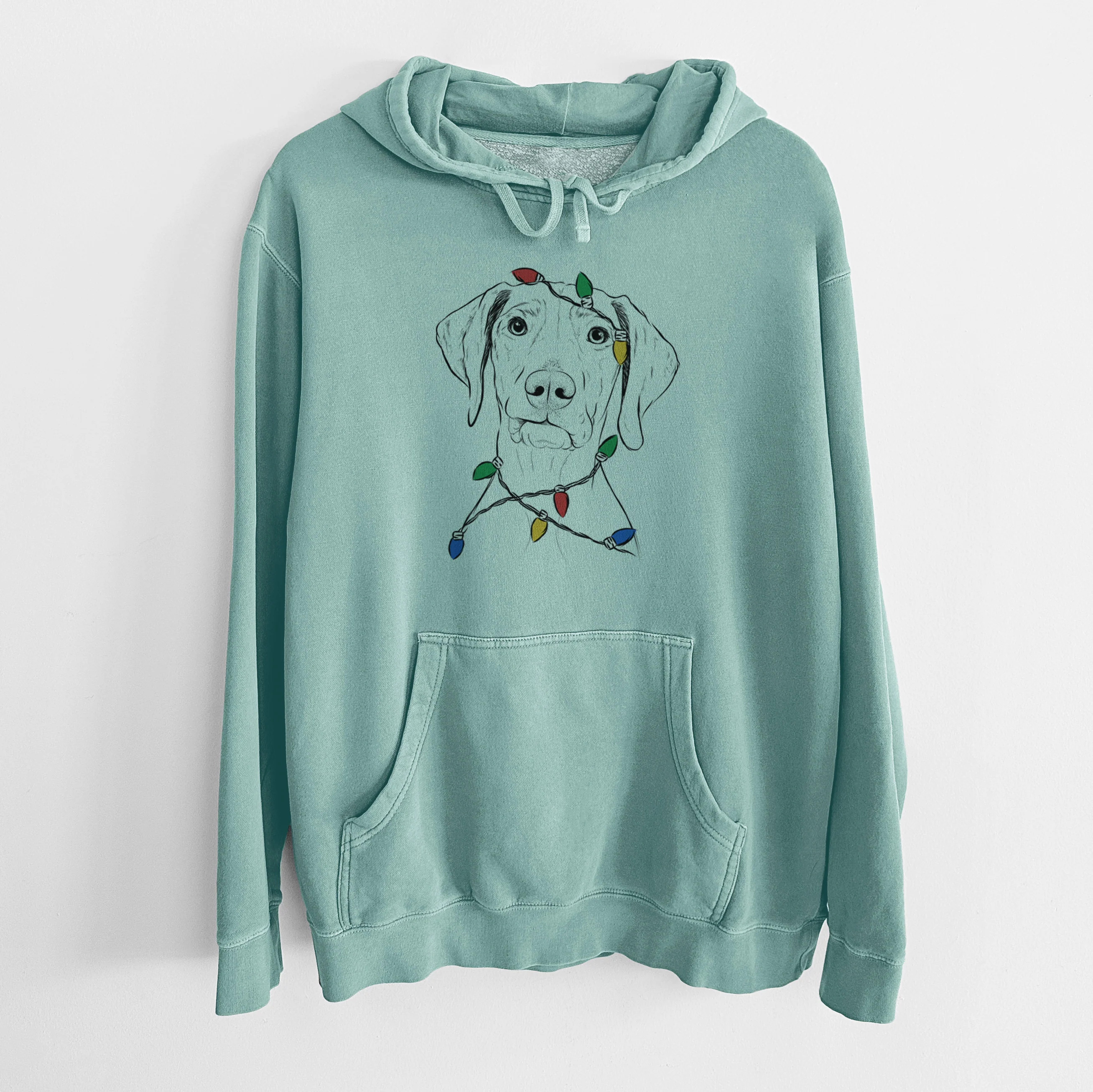 Christmas Lights Pawley the Vizsla - Unisex Pigment Dyed Hoodie - Image 8