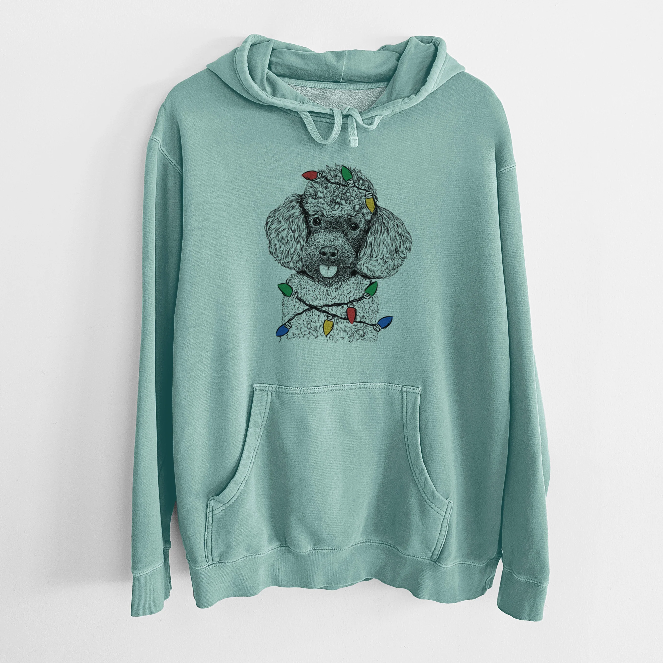 Christmas Lights George the Toy Poodle - Unisex Pigment Dyed Hoodie - Image 8