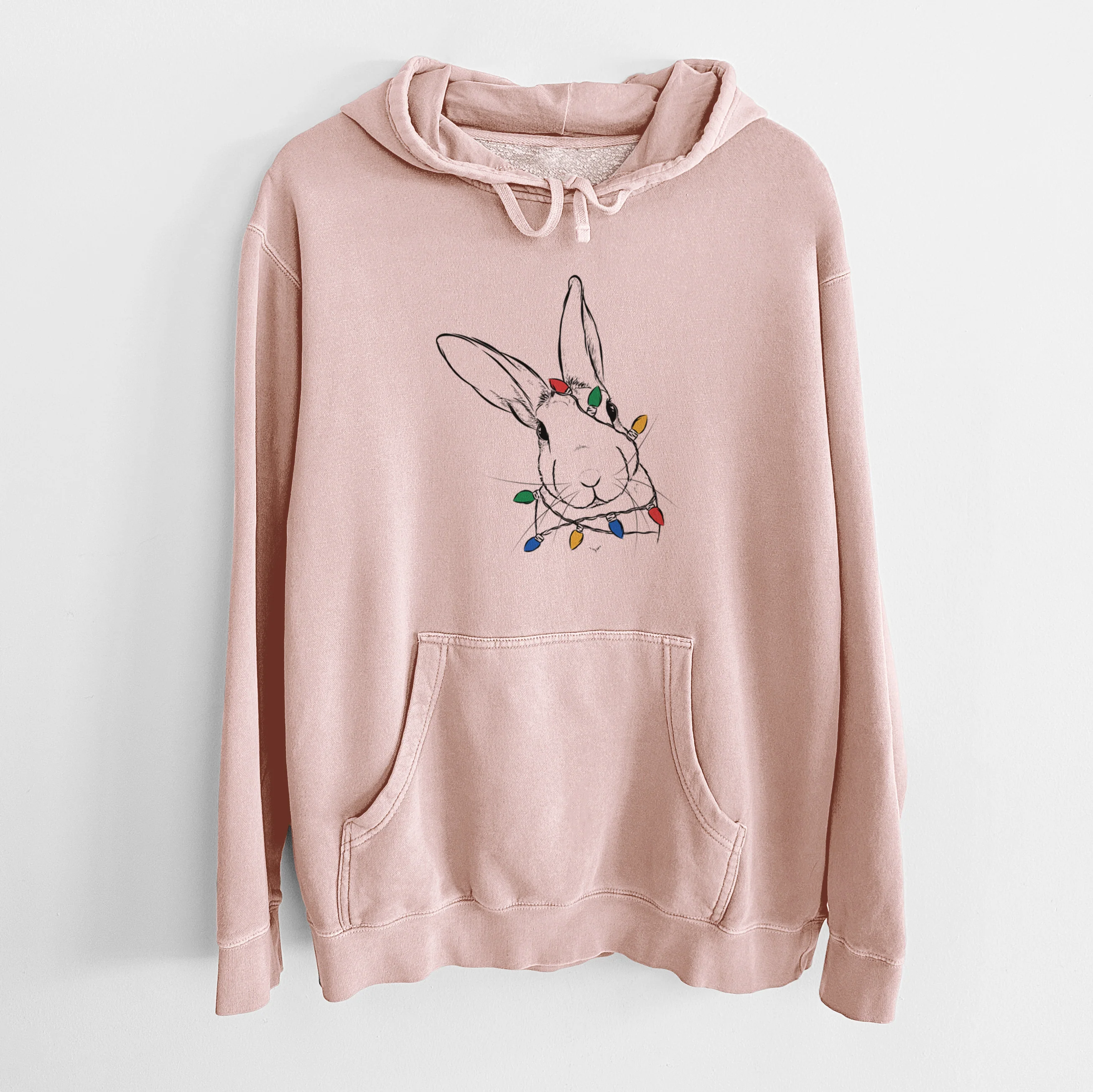 Christmas Lights Penny the Belgian Hare - Unisex Pigment Dyed Hoodie - Image 6