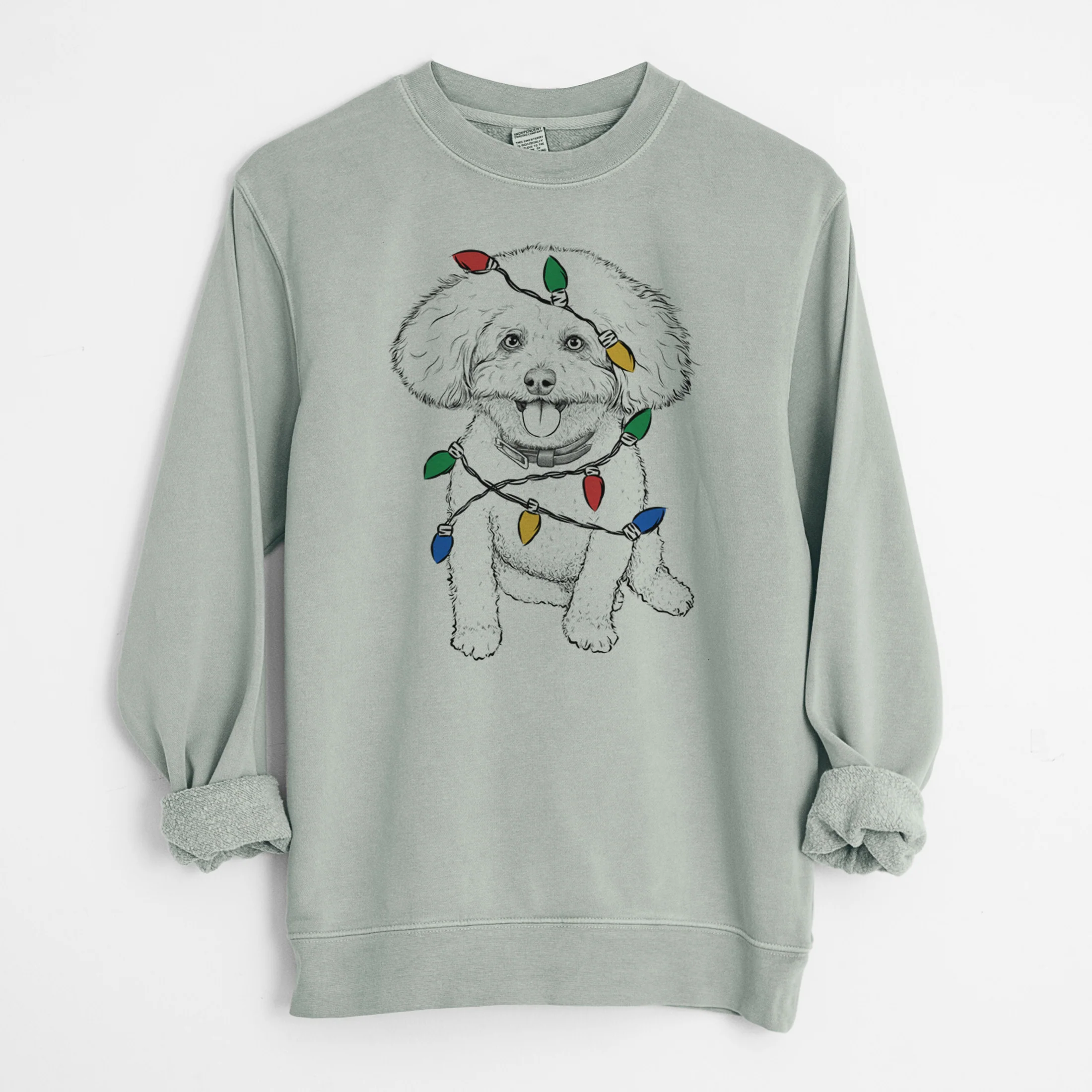 Christmas Lights Peyton the Bichon Frise - Unisex Pigment Dyed Crew Sweatshirt - Image 9